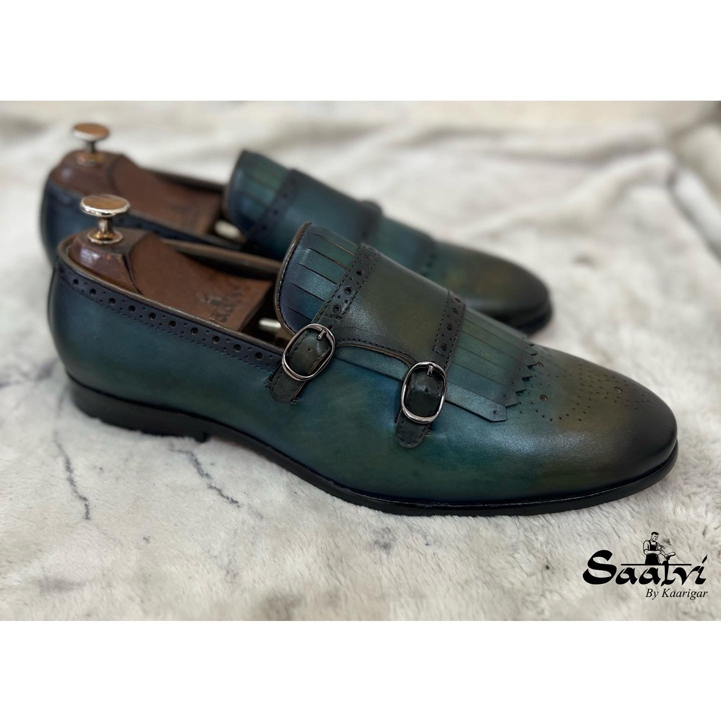 Double Strap Monk Fringes Aqua