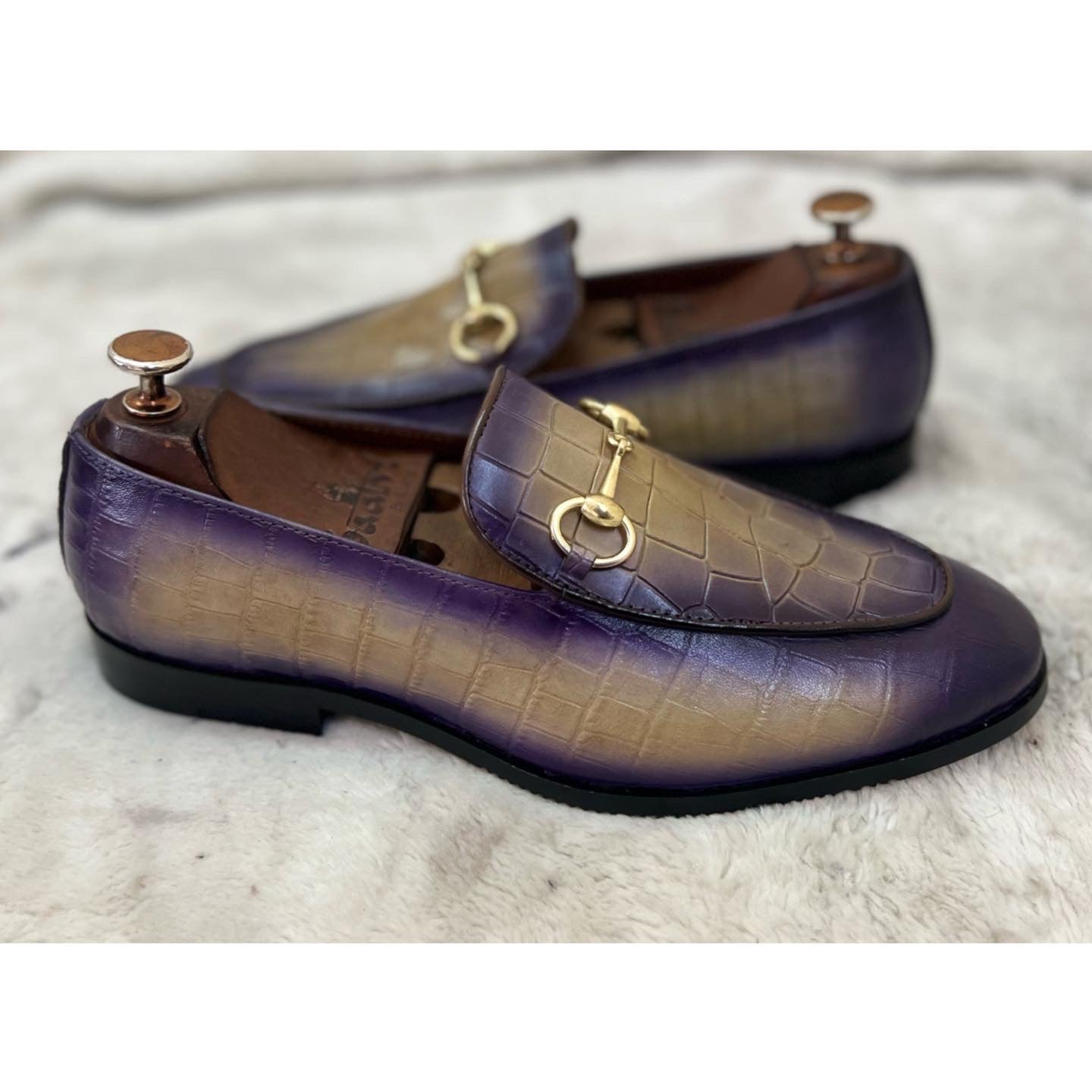 Purple Croco Horsebit Loafers for Men – Luxury Leather Slip-On Formal Shoes