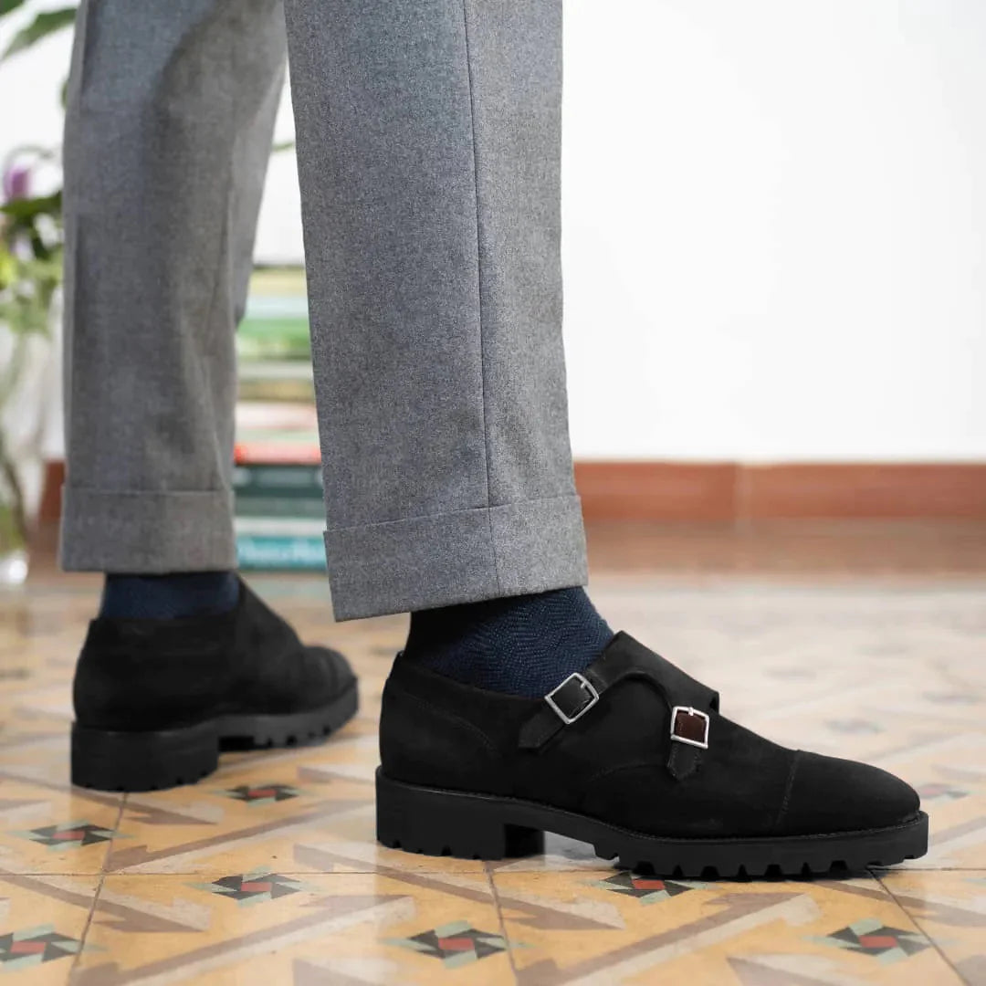 Black Suede Chunky Monk Straps