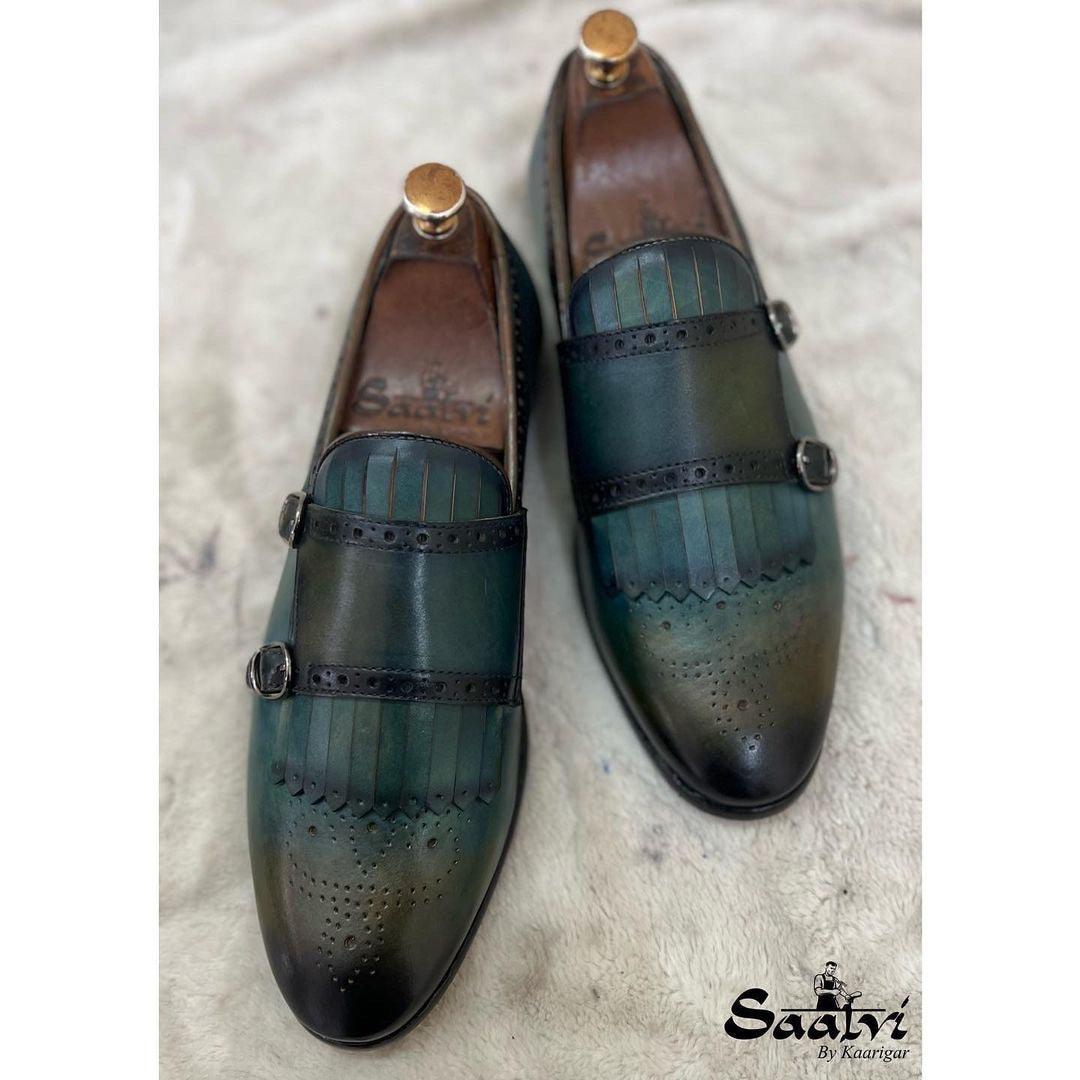 Double Strap Monk Fringes Aqua