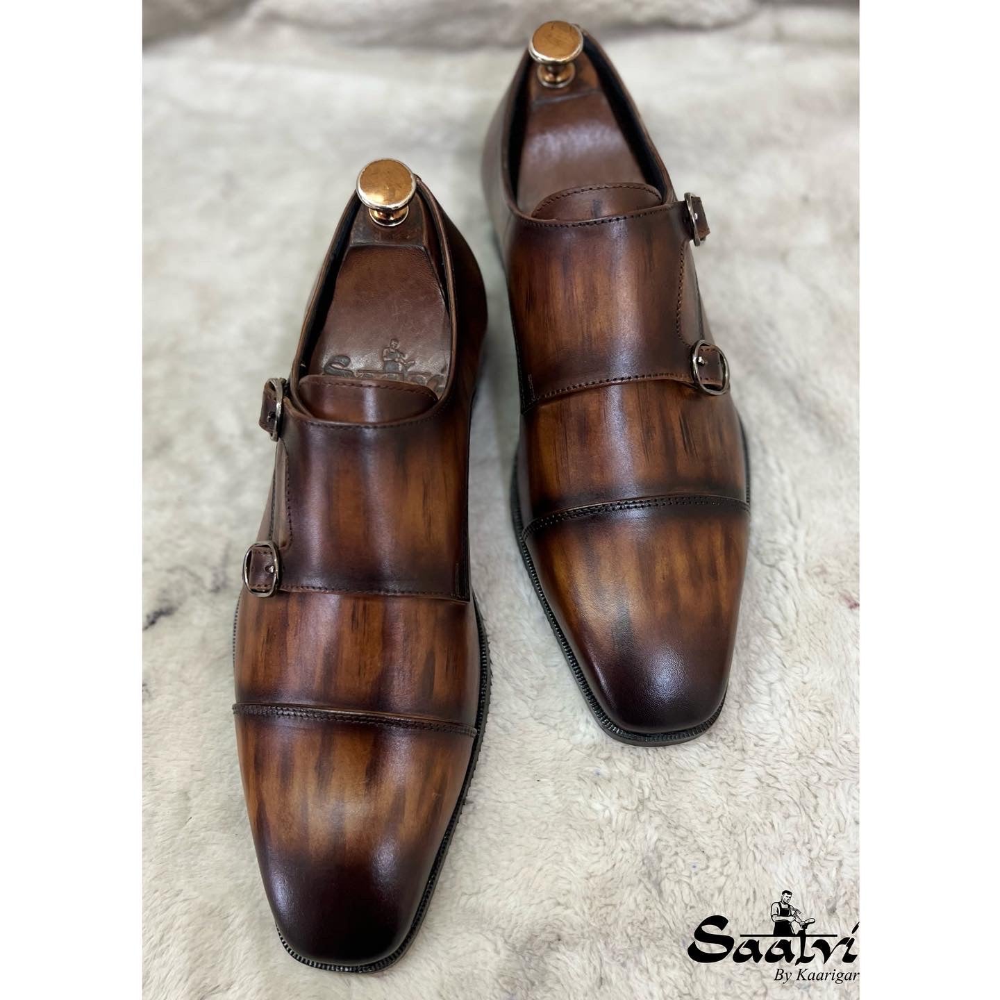Double Monk Strap Tan Hand Patina