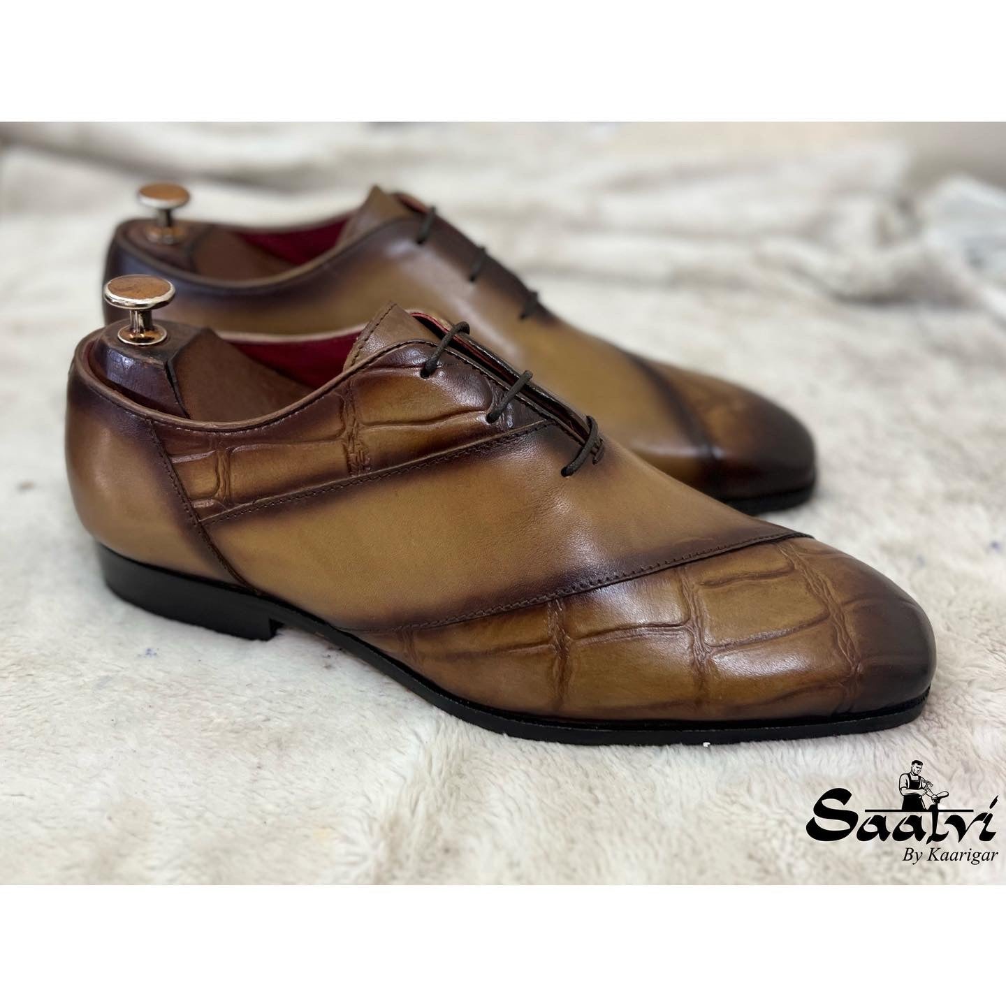Tan Croco Wholecut - Hand Patina