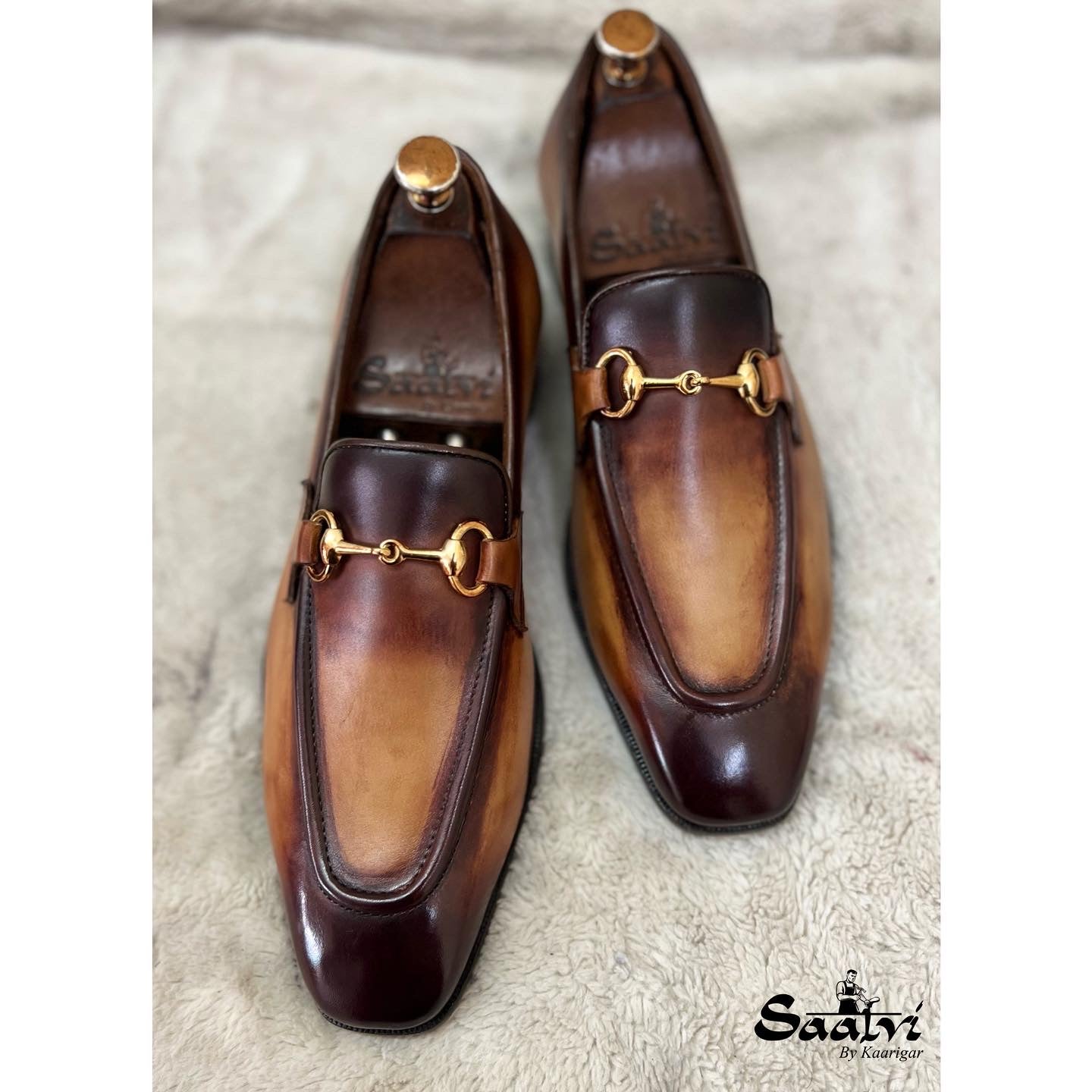 Saalvi Bespoke Custom Men's Tan Patina Loafers