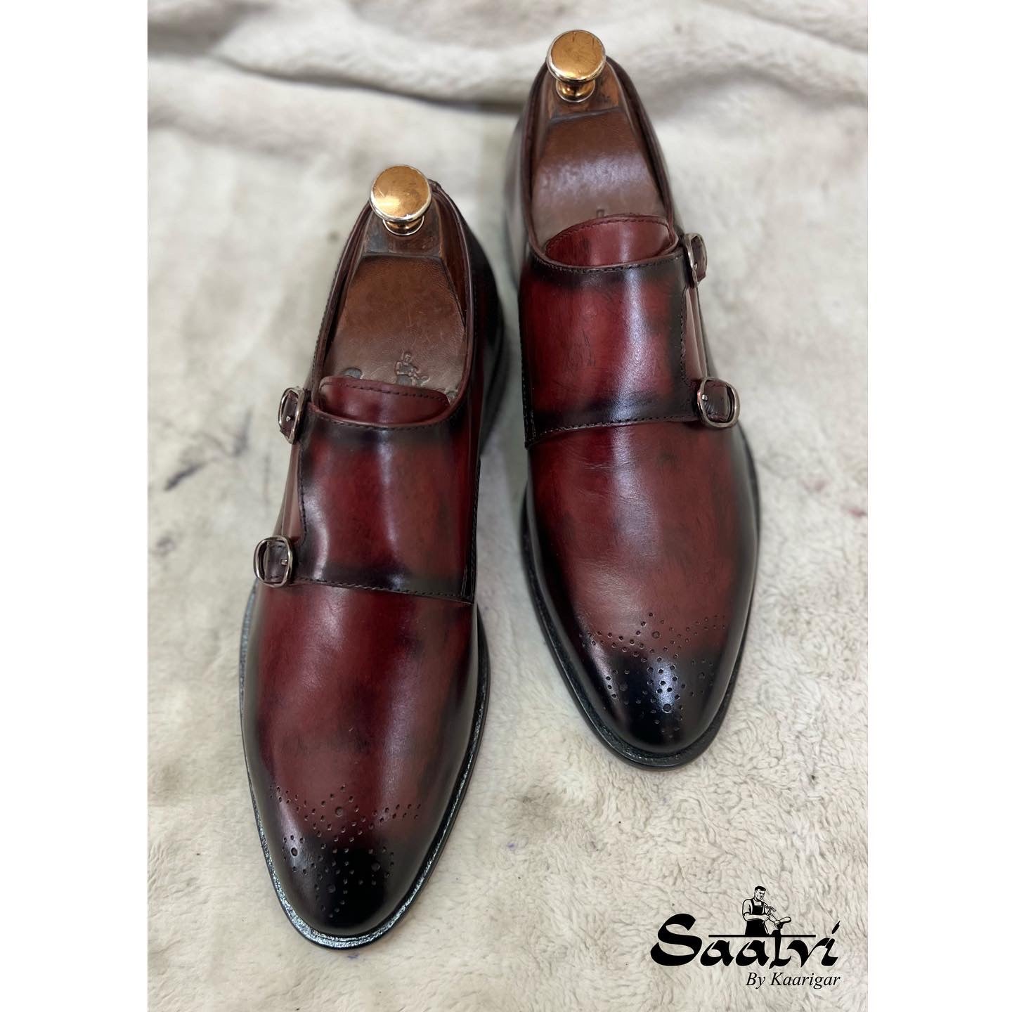 Double Monk Strap Bordo - Hand Patina