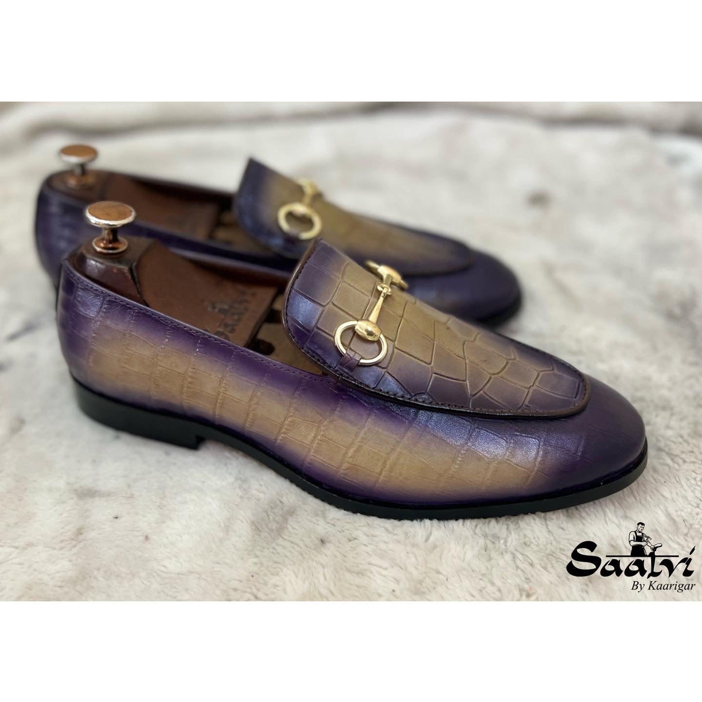Purple Croco Horsebit Loafers for Men – Luxury Leather Slip-On Formal Shoes