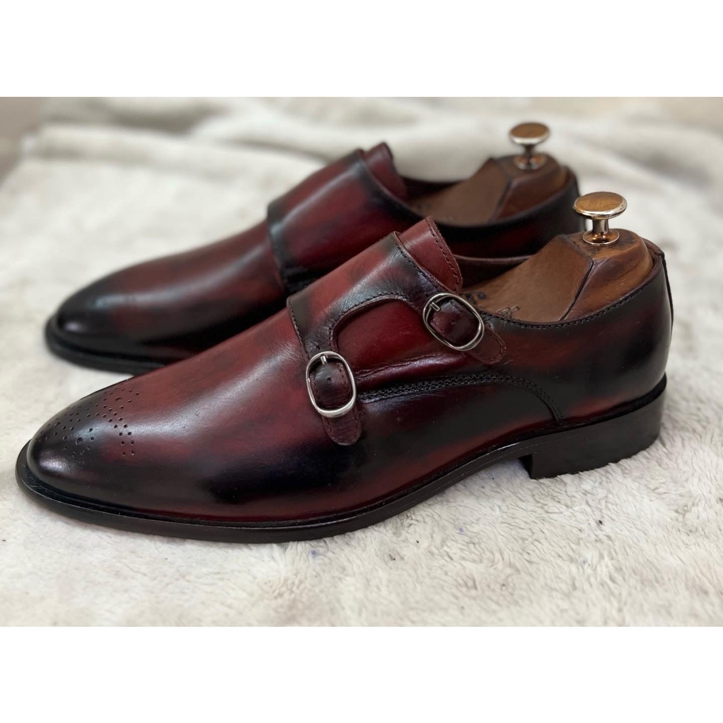 Double Monk Strap Bordo - Hand Patina