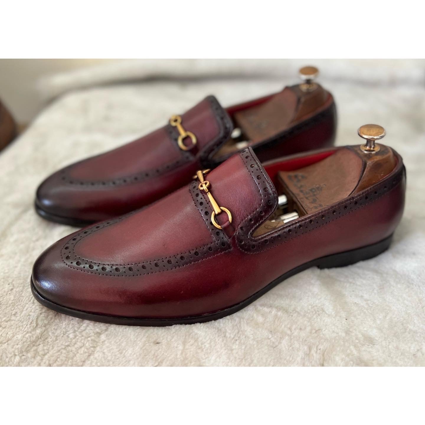 Semi Brogue Horsebit Loafers Bordo