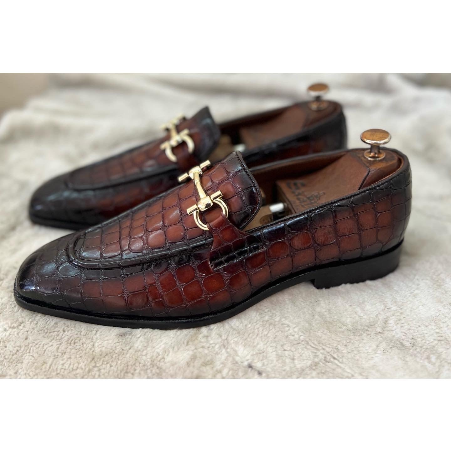 Alberto Brown Croco Horsebit Loafers