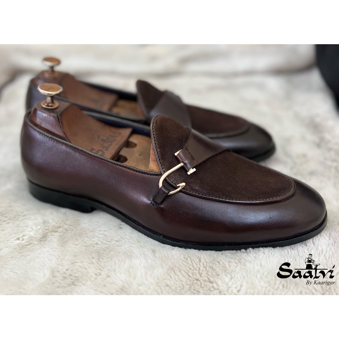 Cognac Suede Saddle Belgian Loafer