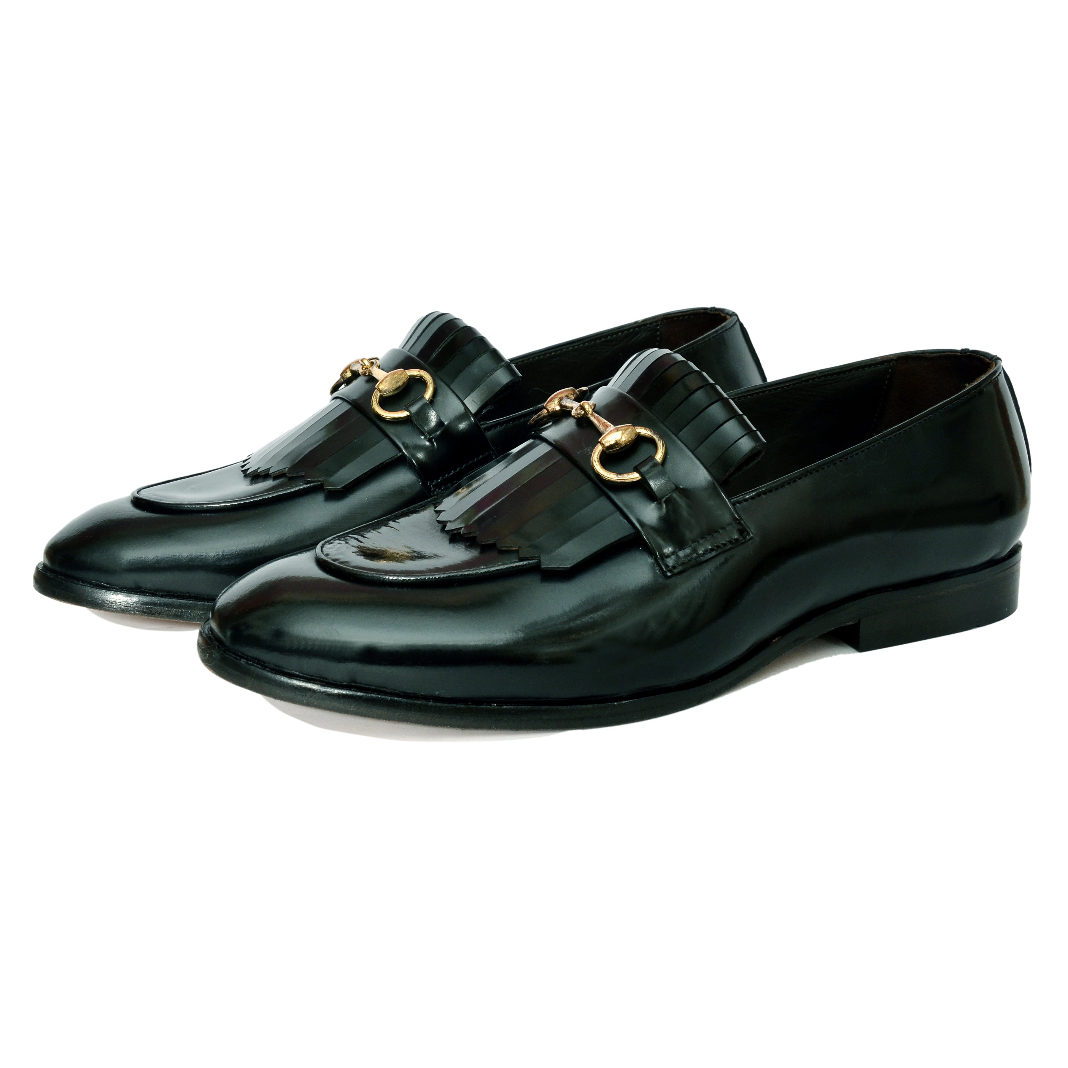 Horsebit Loafers With Fringes- Blk Calf