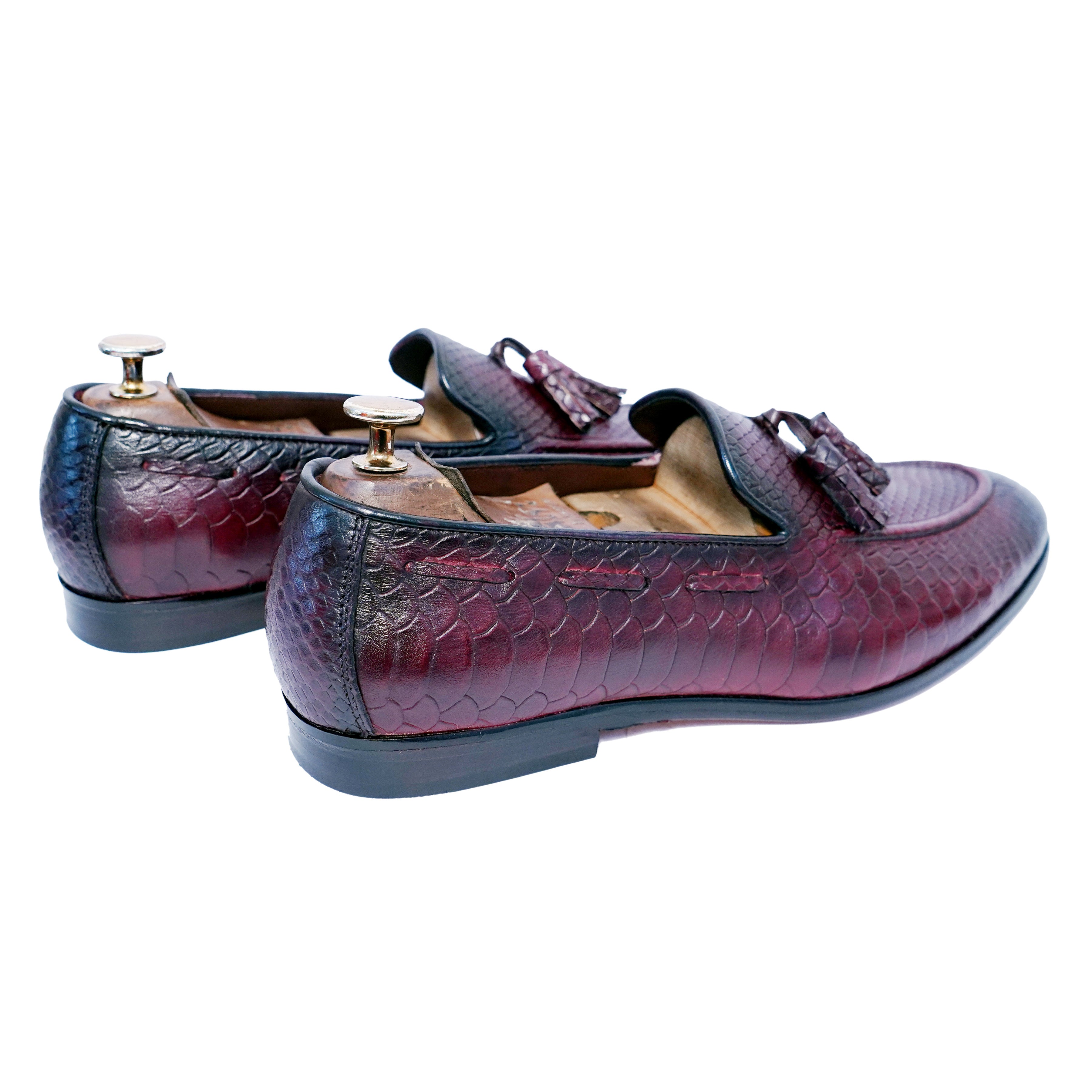 Python Embossed Loafers With Tassels