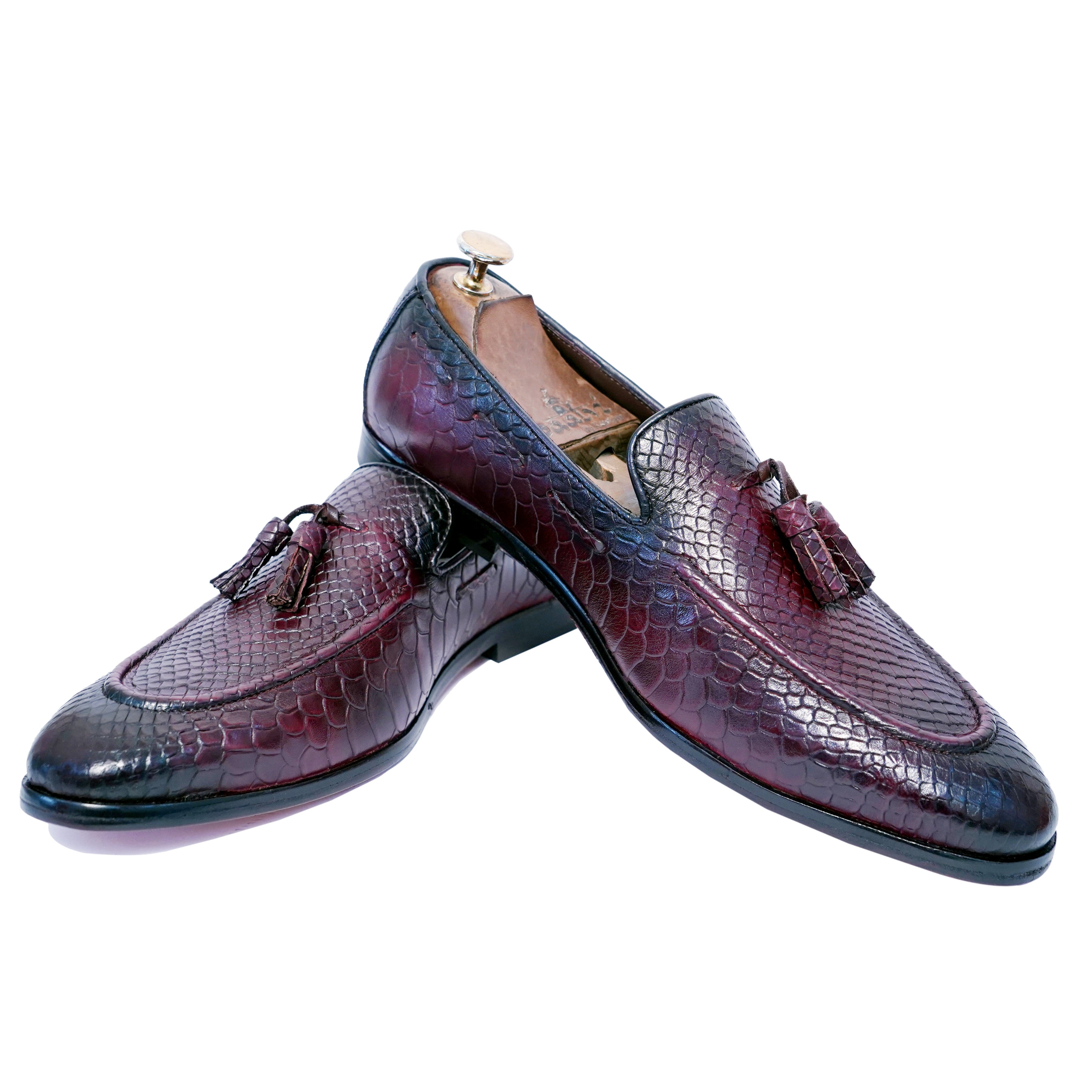 Python Embossed Loafers With Tassels