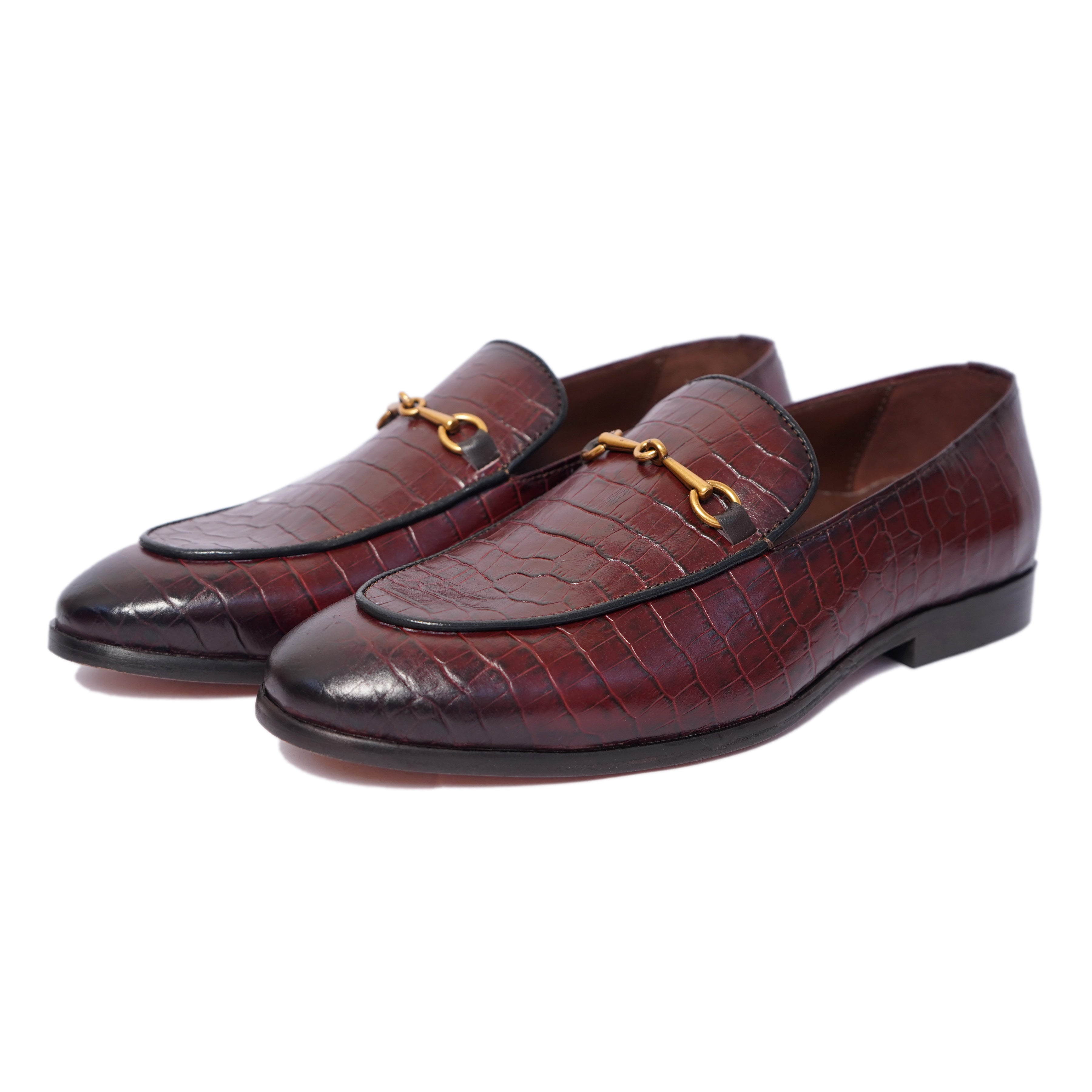 Croco Embosssed Loafers With Metal Trim