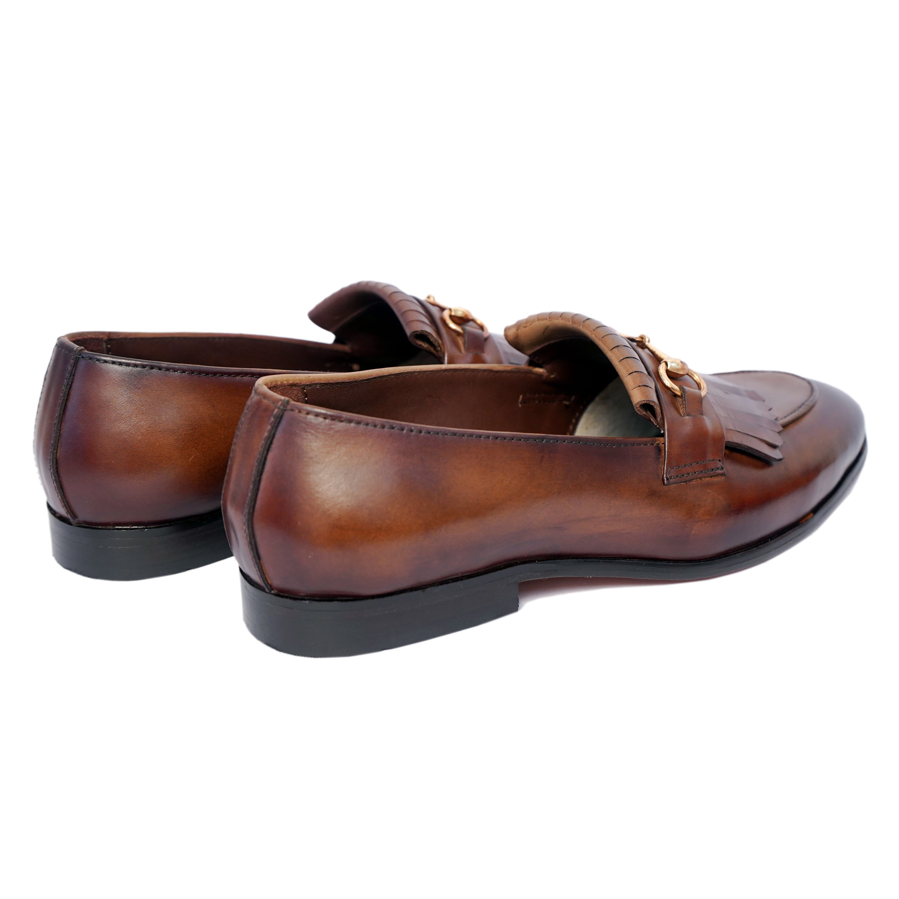 Horsebit Loafers With Fringes Wood Finish