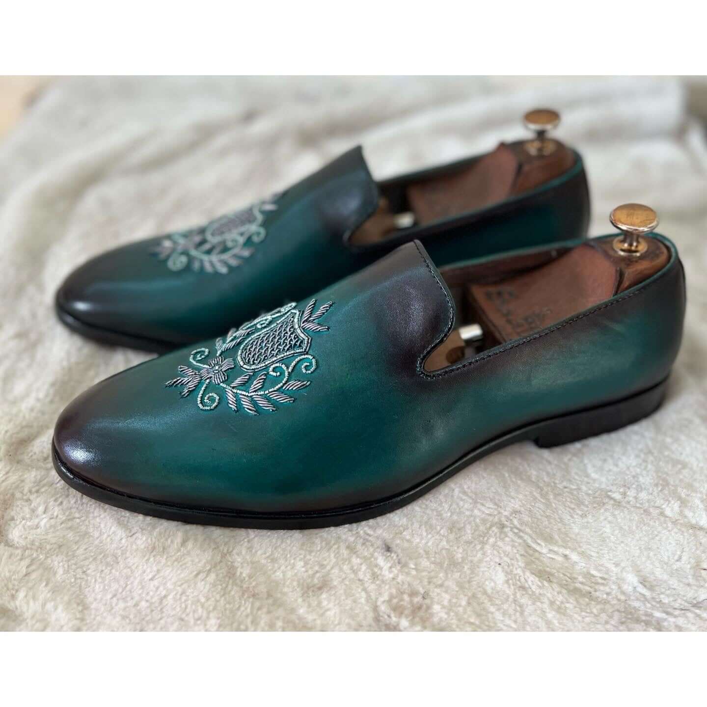 Aqua Hand Embroidery Slipons Hand Finished