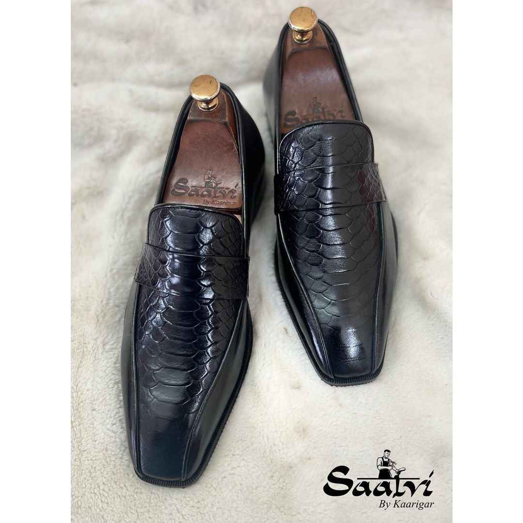 Python Embossed Leather Black-T