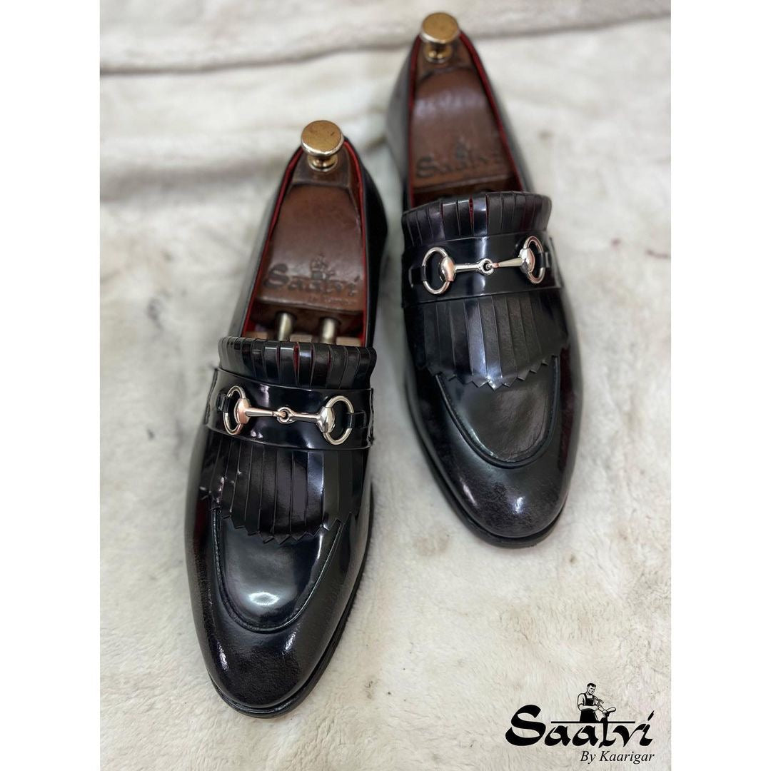 Horsebit Loafers With Fringe Grey