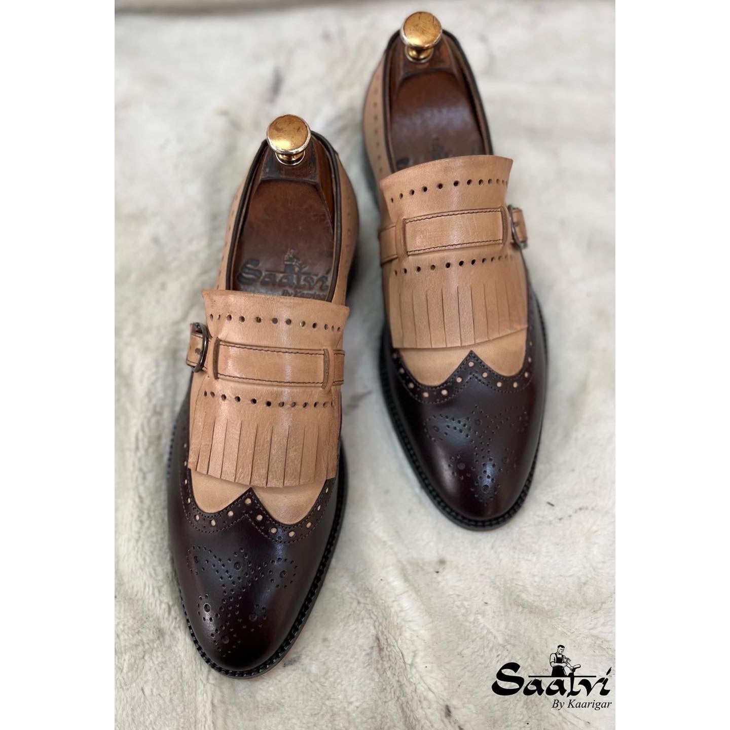 Wingcap Monk Loafers Brn&Beige