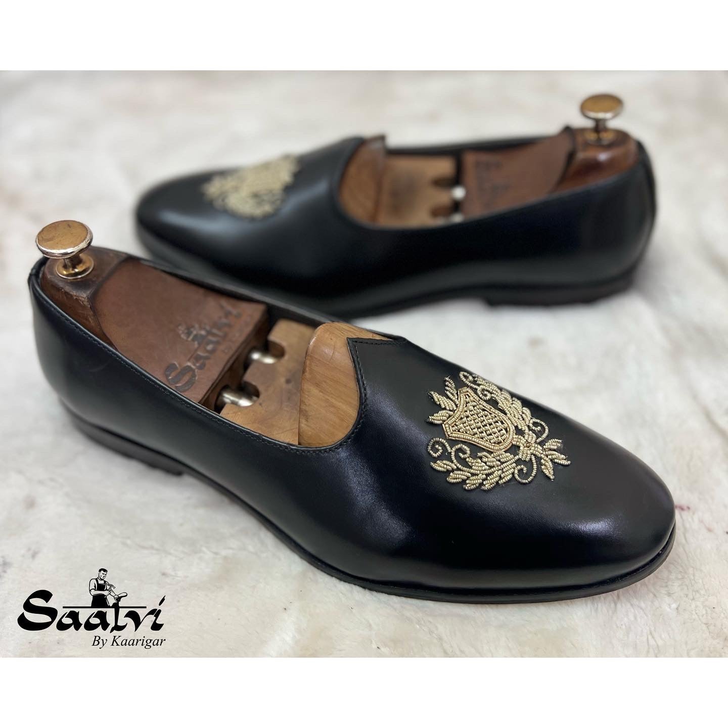 Black Leather Crest Hand Embroidery Jalsa