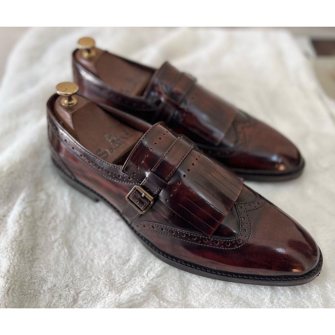 Wingcap Monk Loafers- Wine Brushoff