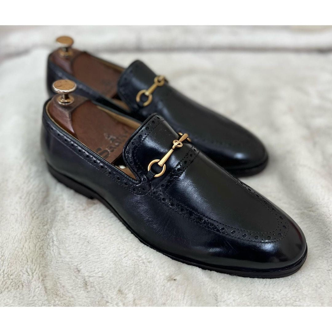 Semi Brogue Horsebit Loafers black