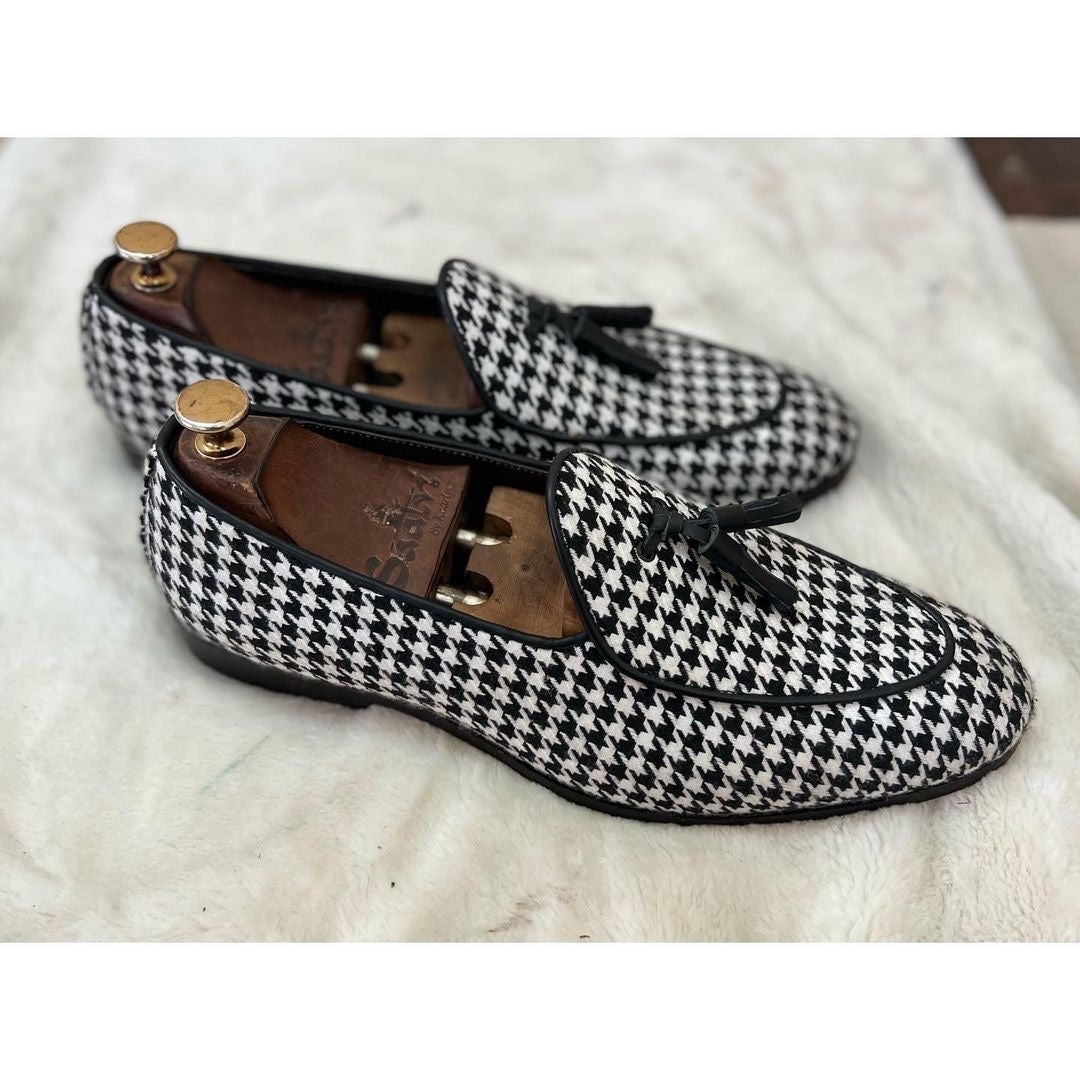 Belgian Loafers With Tassels Herringbone