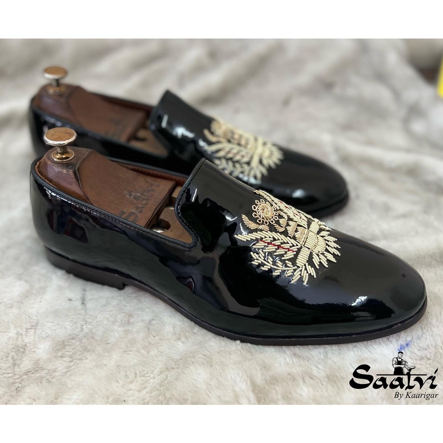 Eagle Zardosi Embroidery Patent Slipons
