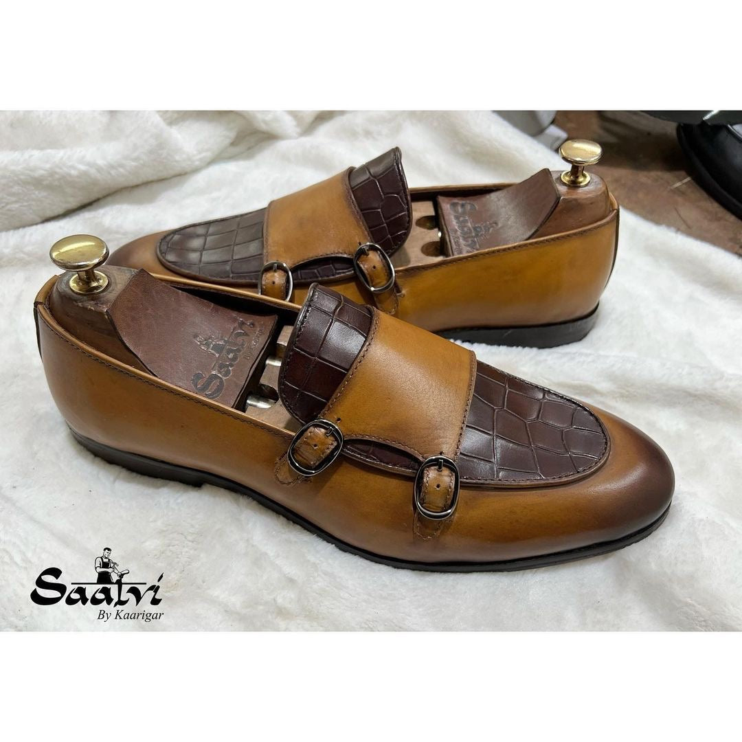 Double Monk Strap Loafers Croco