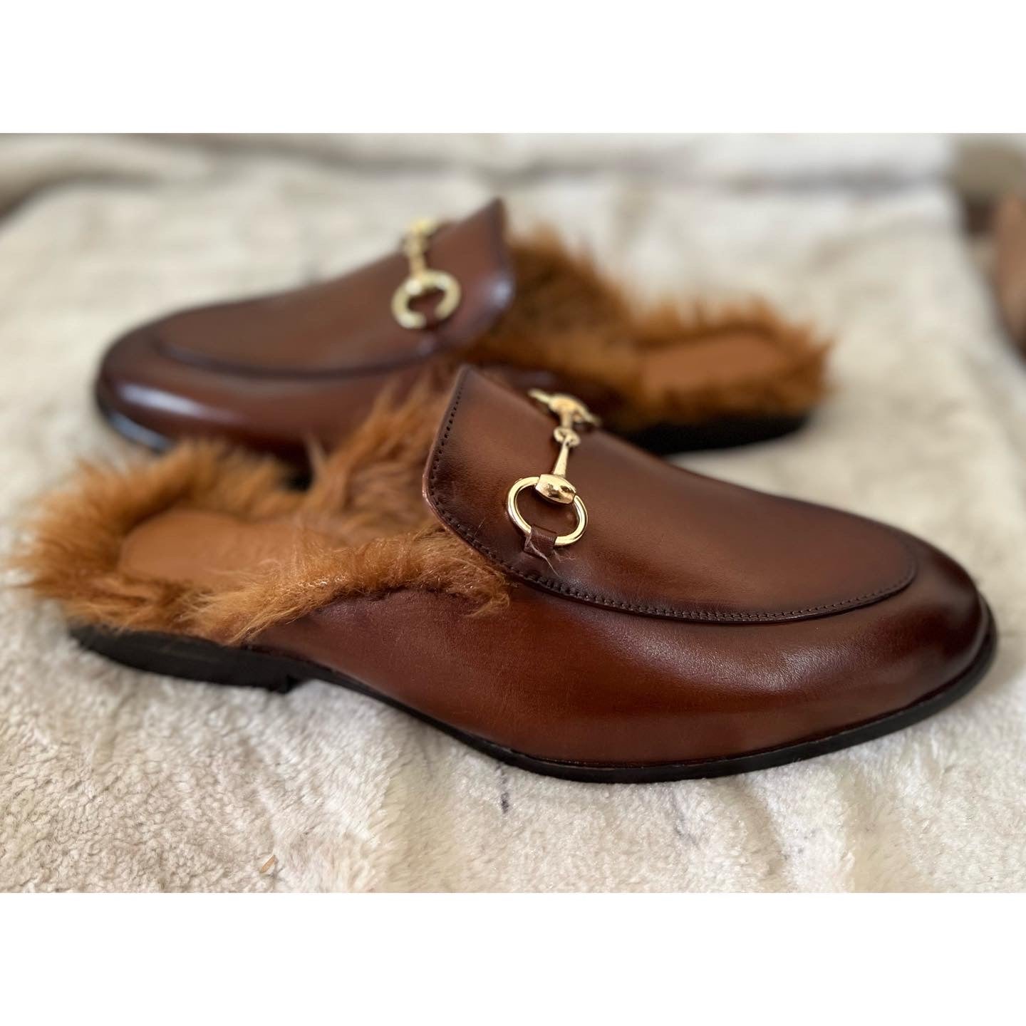 Tan Mules With Fur