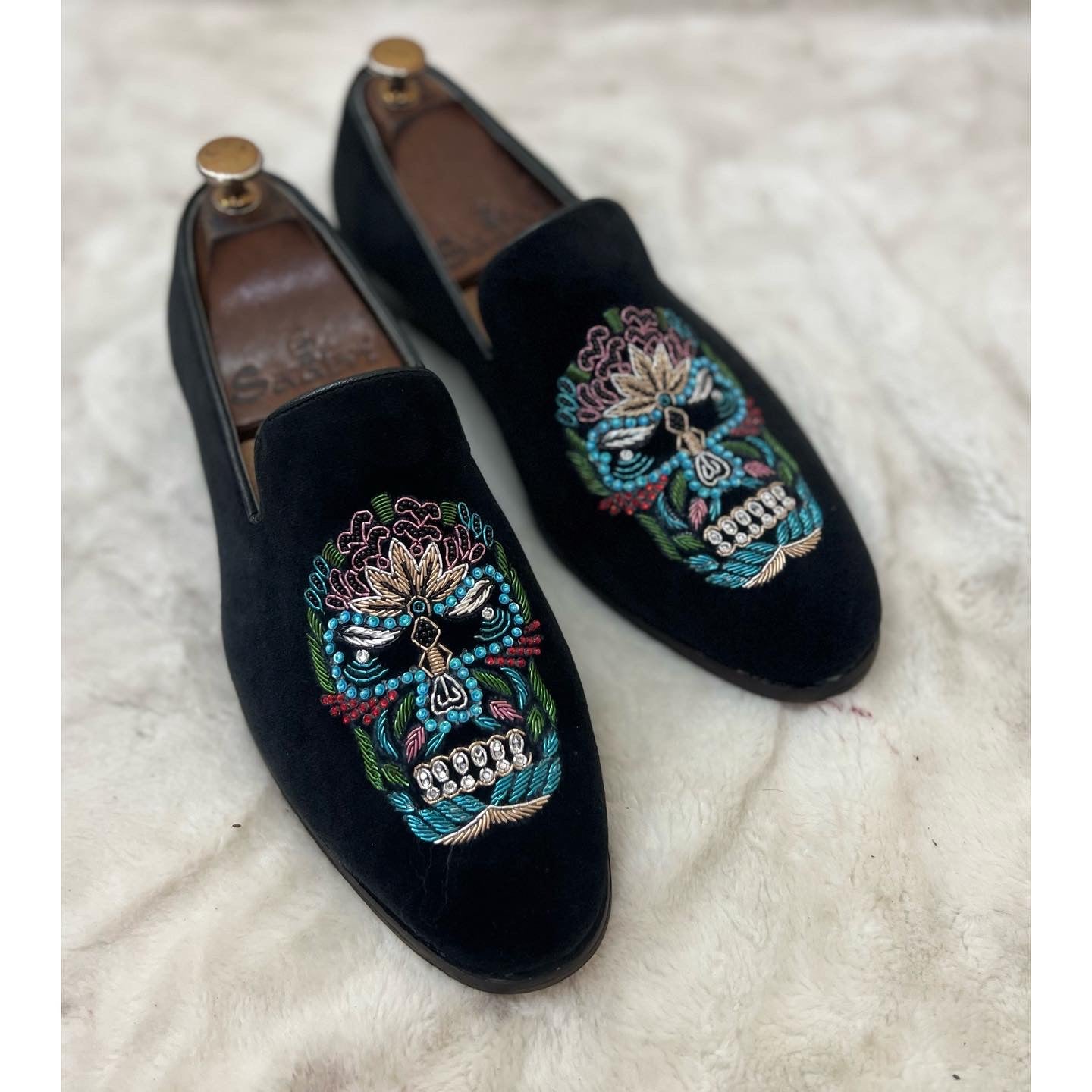 Skull Zardosi Black Velvet
