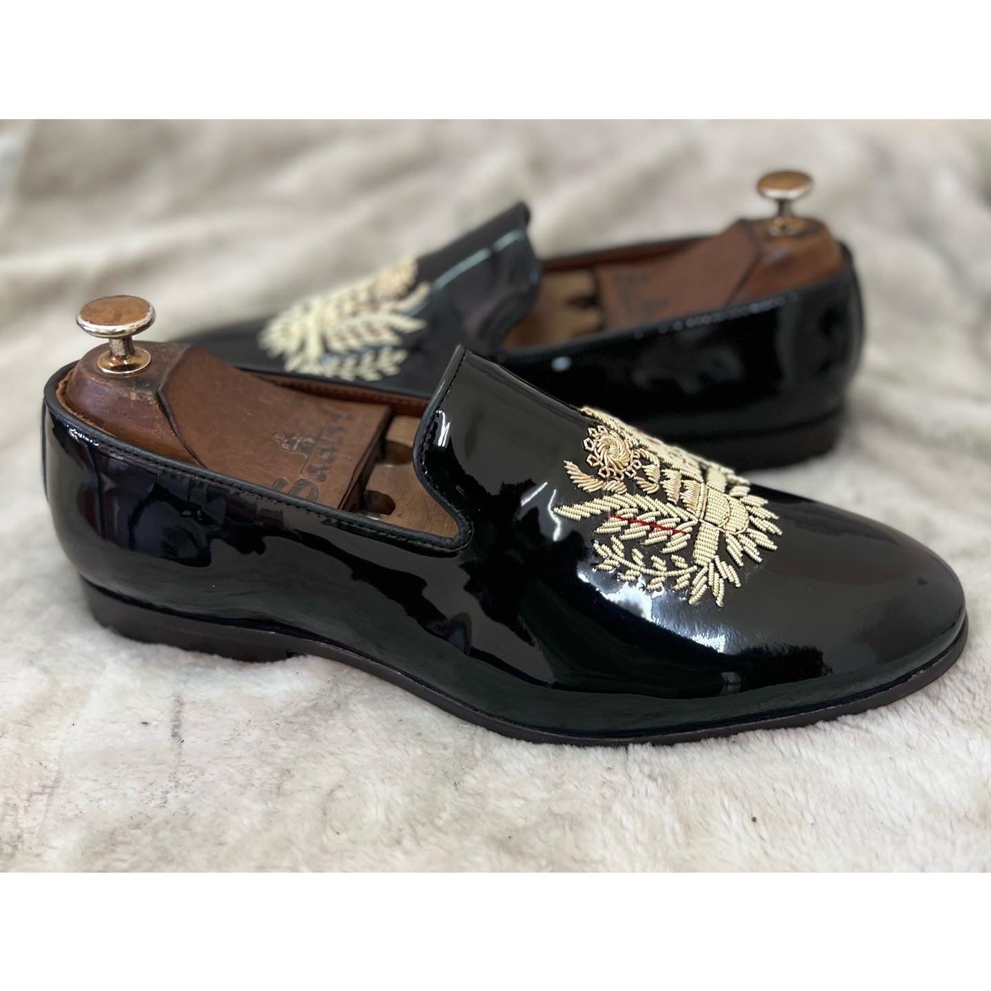 Eagle Zardosi Embroidery Patent Slipons