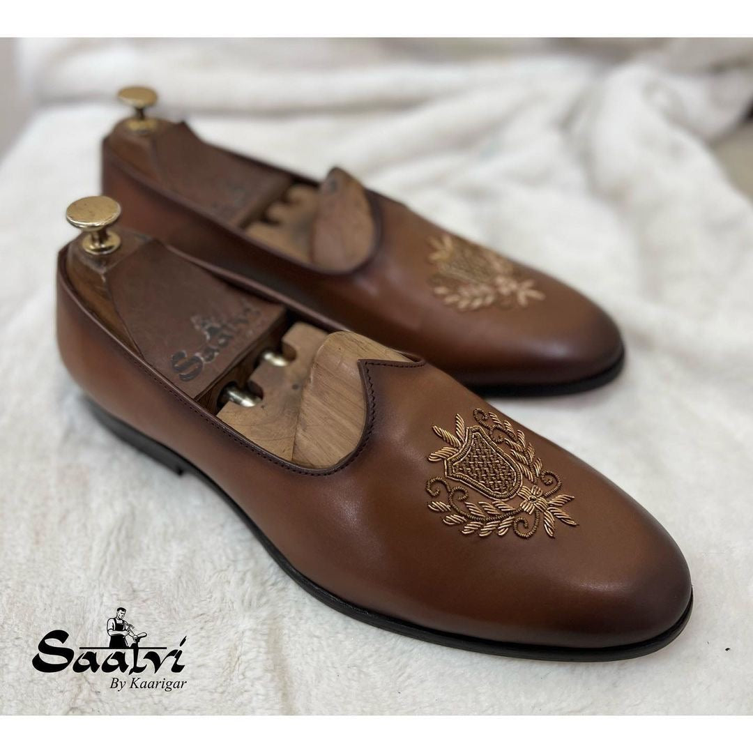 Tan Brown Crest Embroidery Jalsa