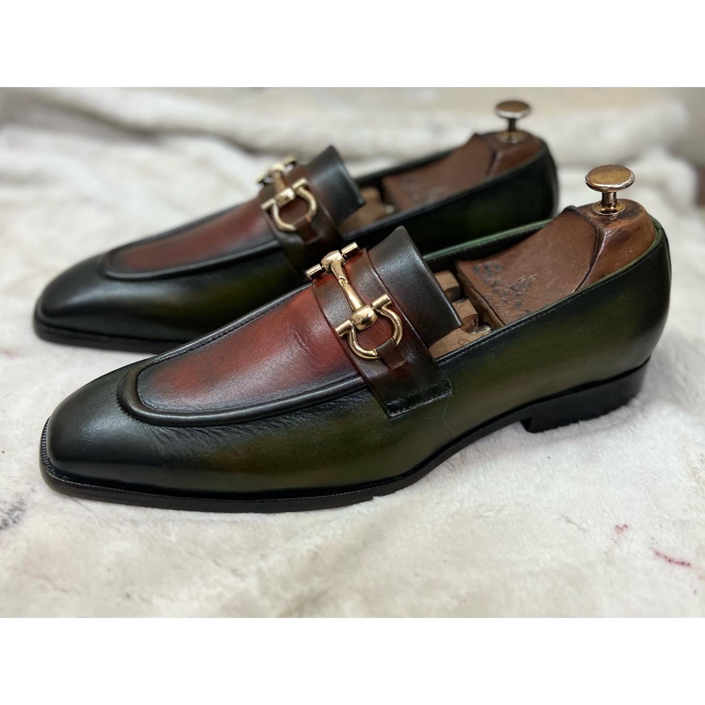 Hand Patina Loafers Green | T