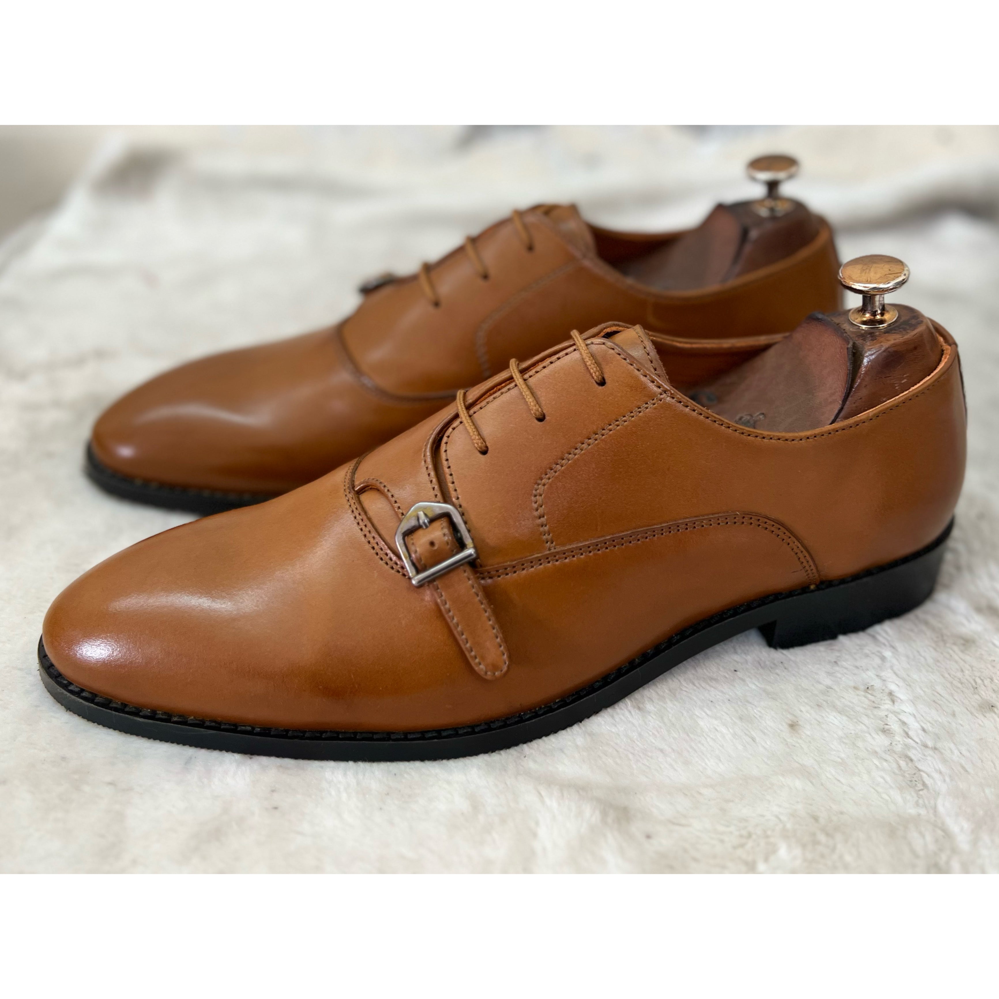 Plain Vamp Single Strap Monk Tan