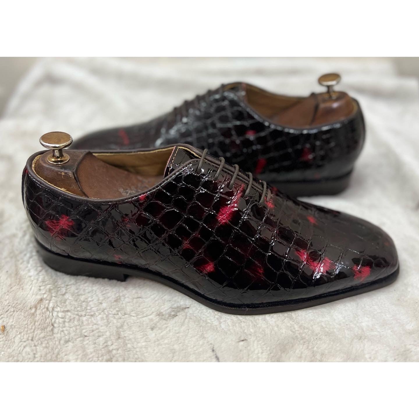 Patent Bordo Croco Wholecut Oxfords