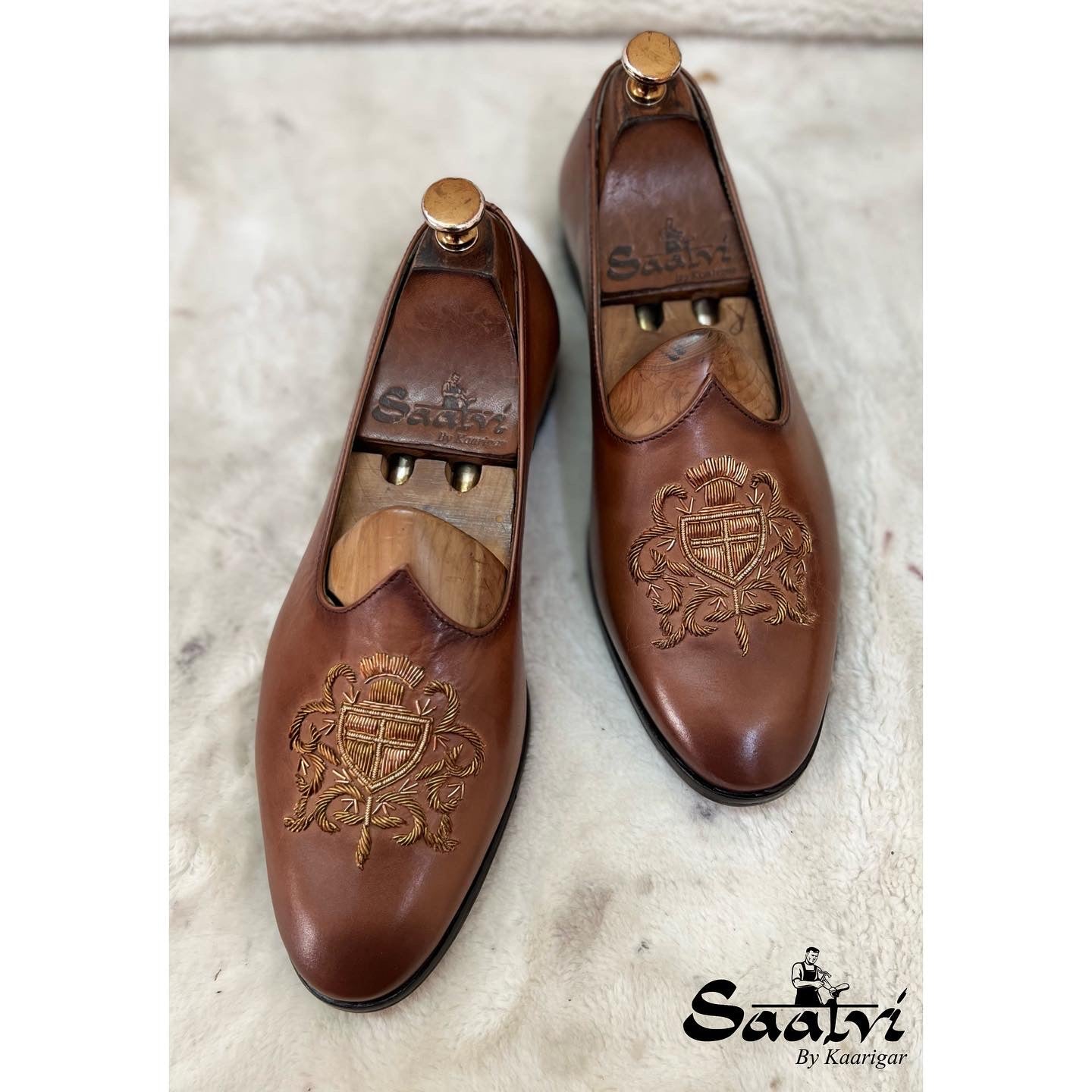 Tan Jalsa With Crown Hand Embroidery