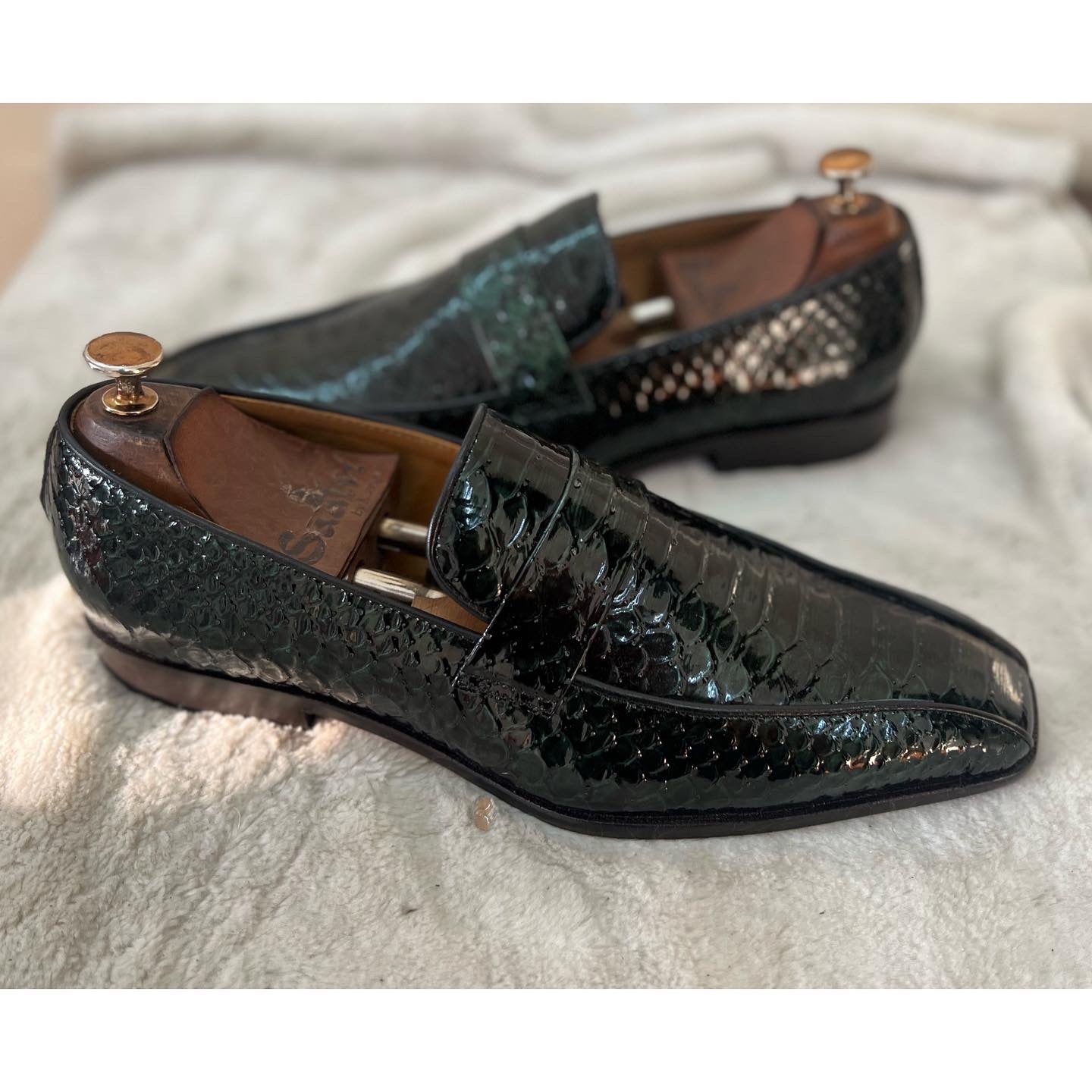 Patent Python Loafers T Green