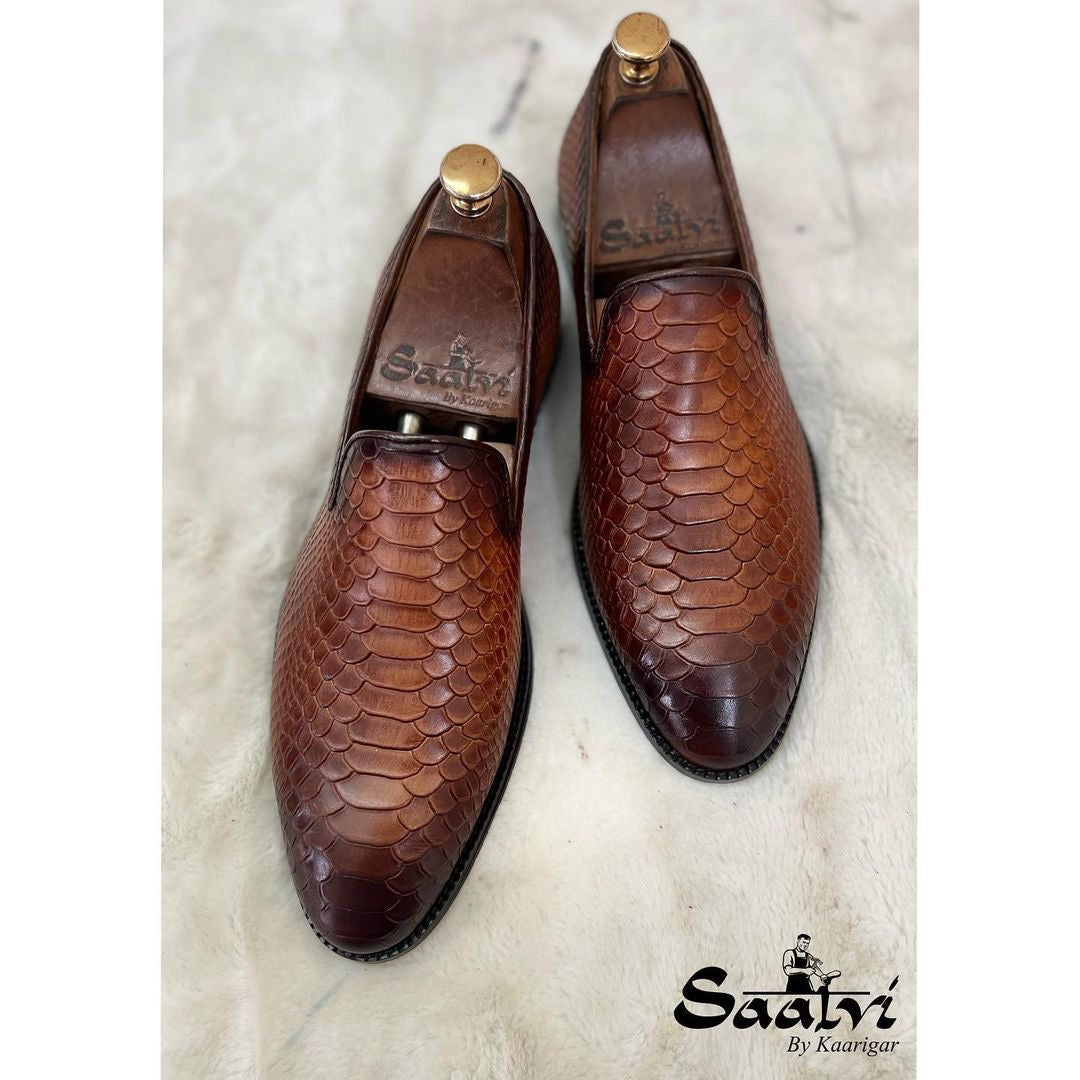 Python Embossed Loafers | Tan