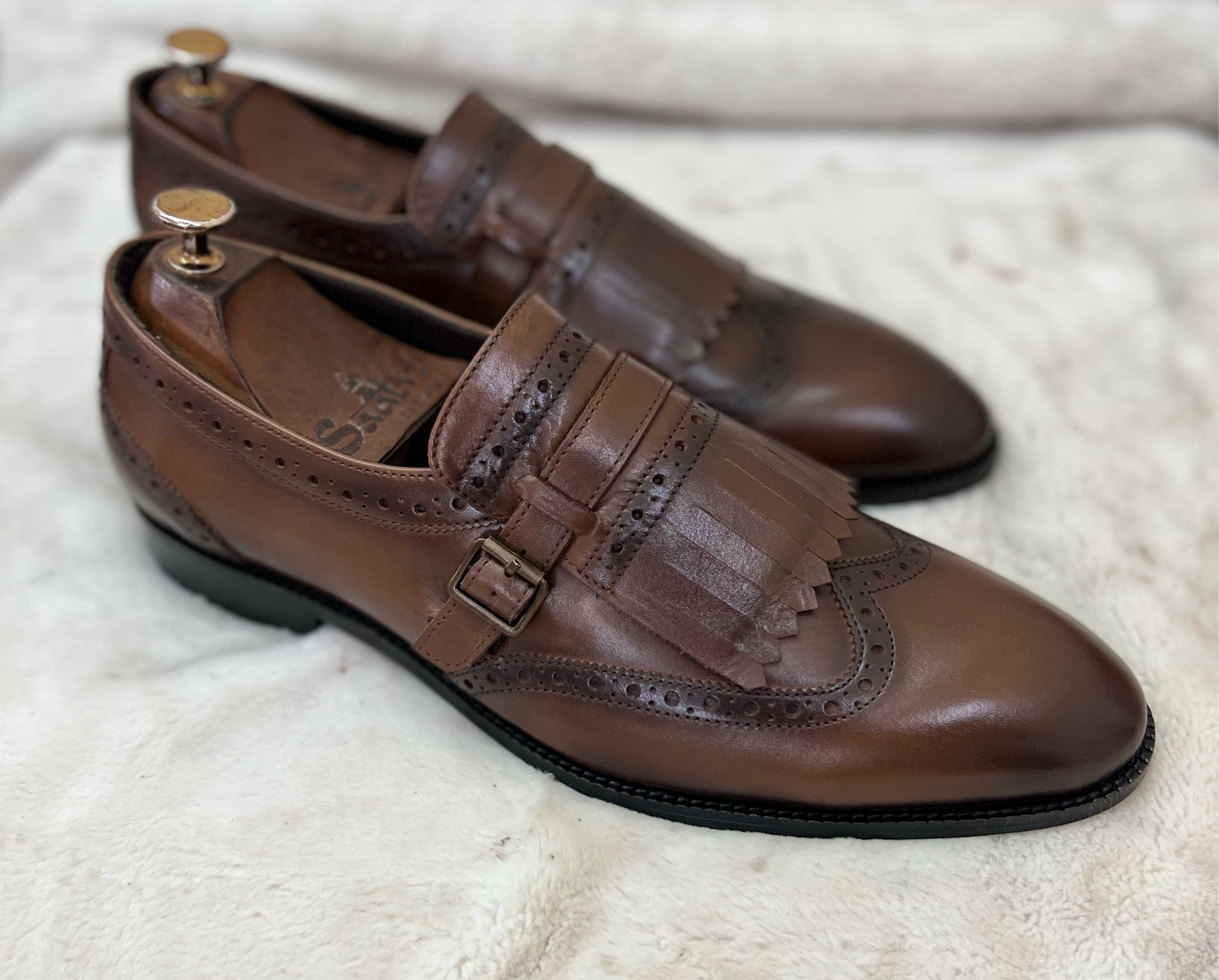 Wingcap Monk Loafers - Tan