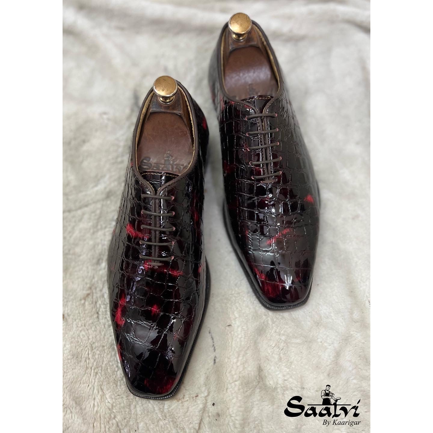 Patent Bordo Croco Wholecut Oxfords