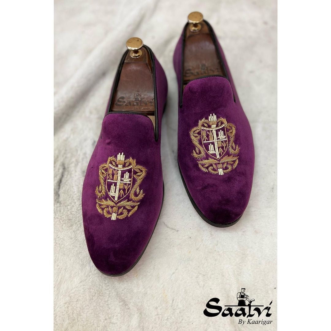 Purple Slipons Zardosi Embroidery