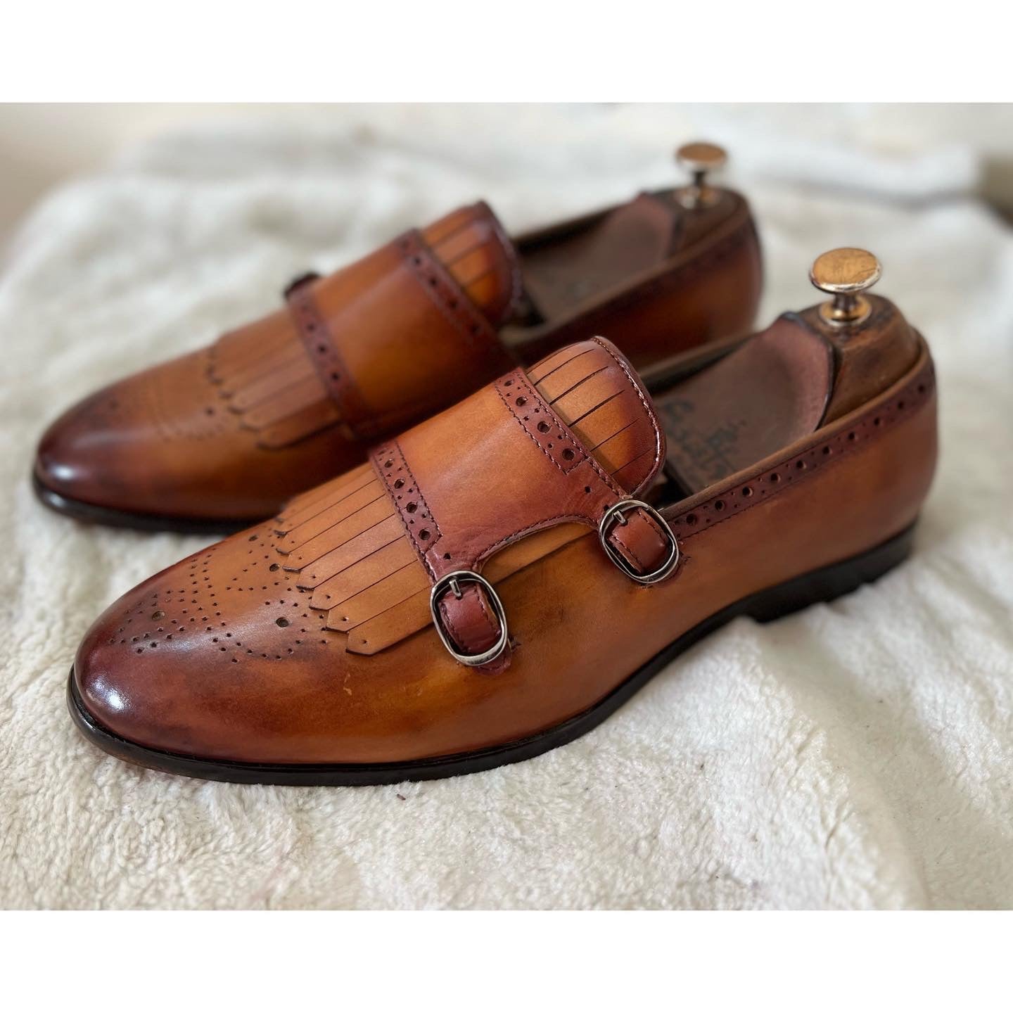 Monkstrap Loafers With Fringes Tan
