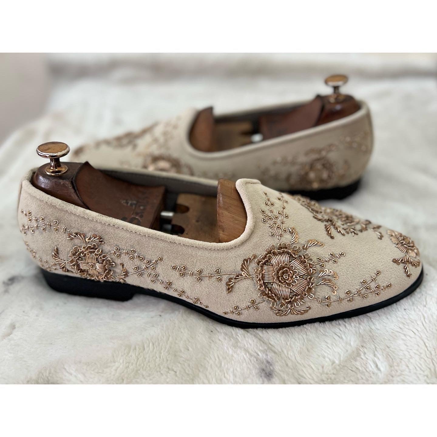 Cream Velvet Gold Zardosi Embroidery