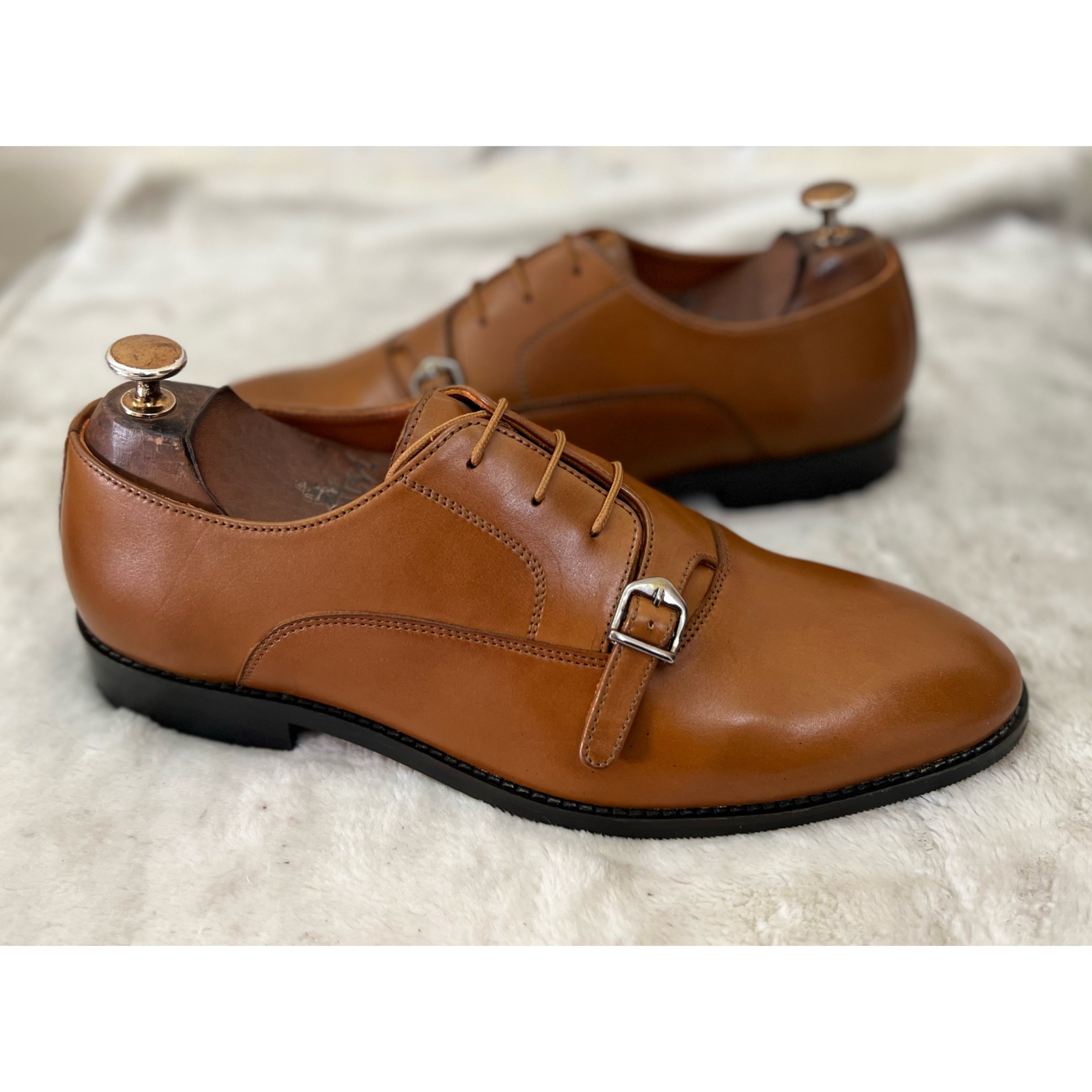 Plain Vamp Single Strap Monk Tan