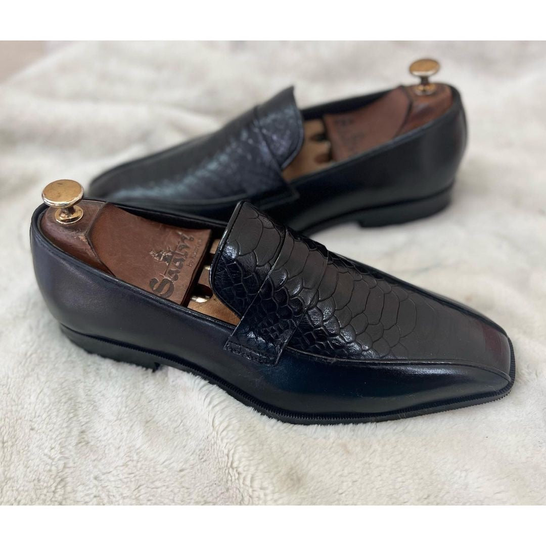 Python Embossed Leather Black-T