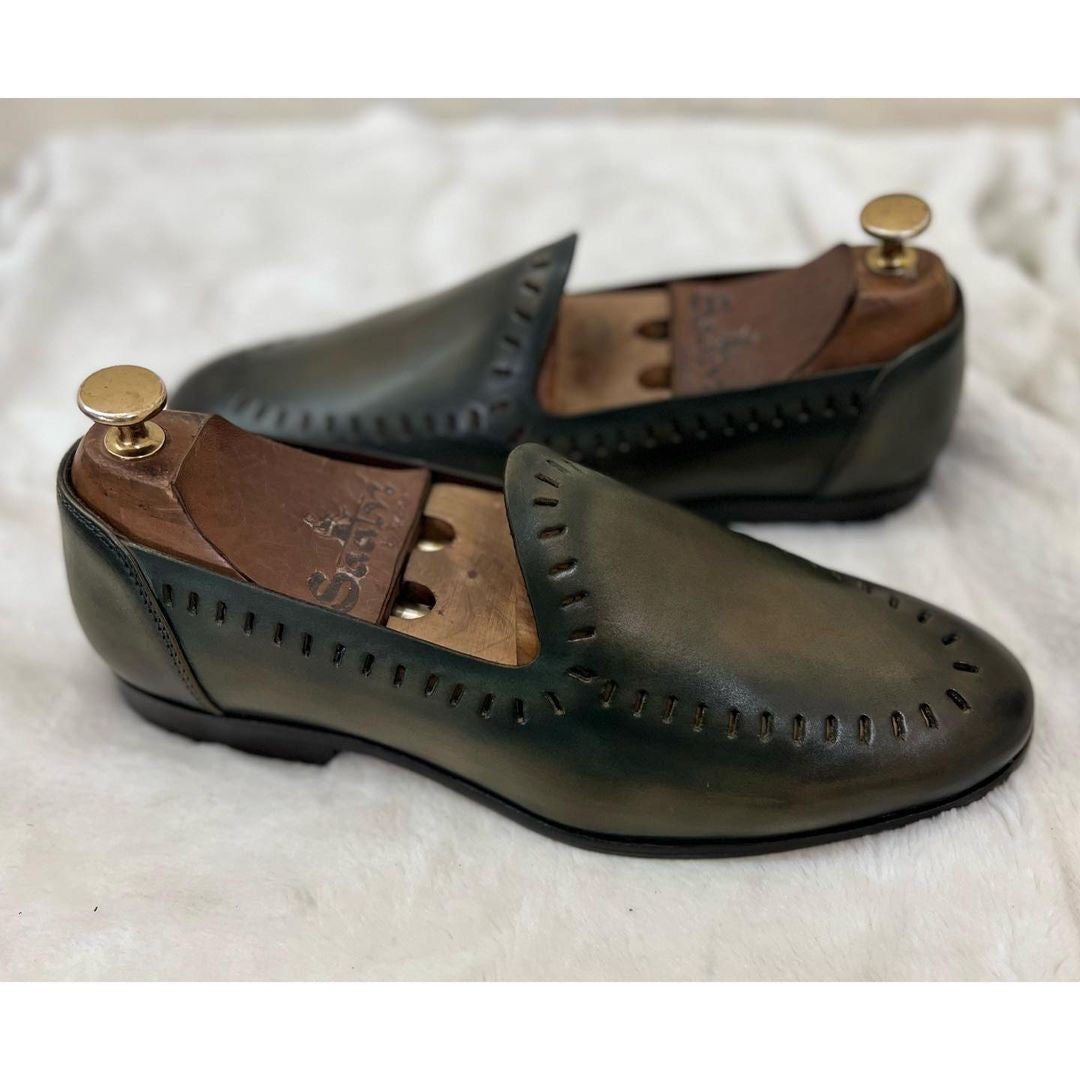 Cut Work Jutti Olive