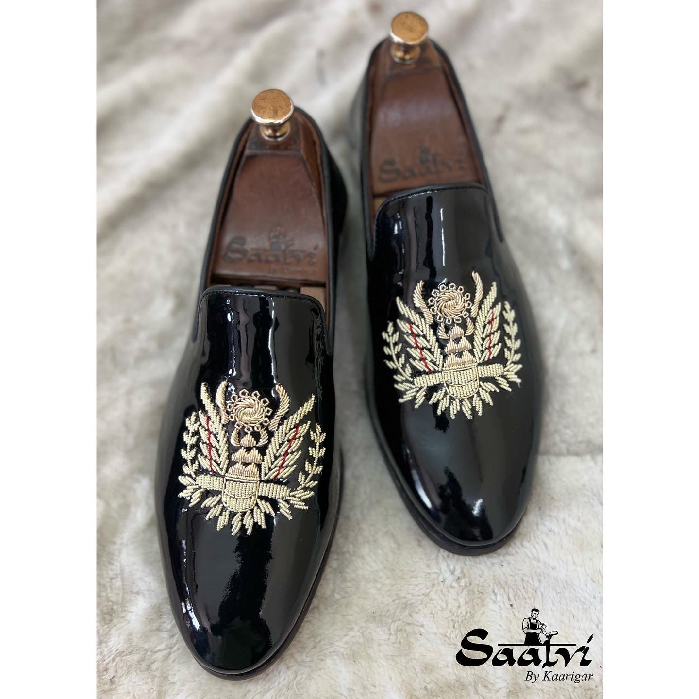 Eagle Zardosi Embroidery Patent Slipons
