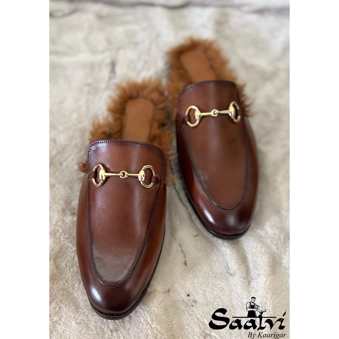 Tan Mules With Fur