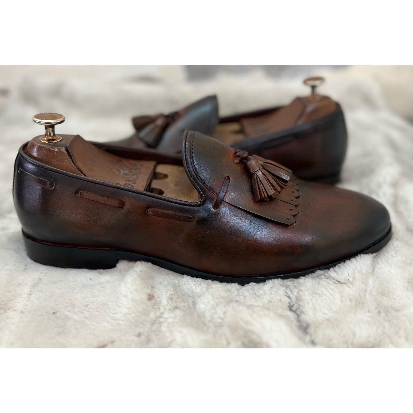 Brown Fringe Loafers With Fringes & Tassels