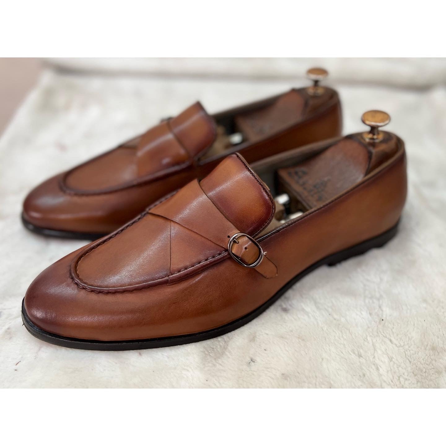 Tan Calf Loafers With Strap